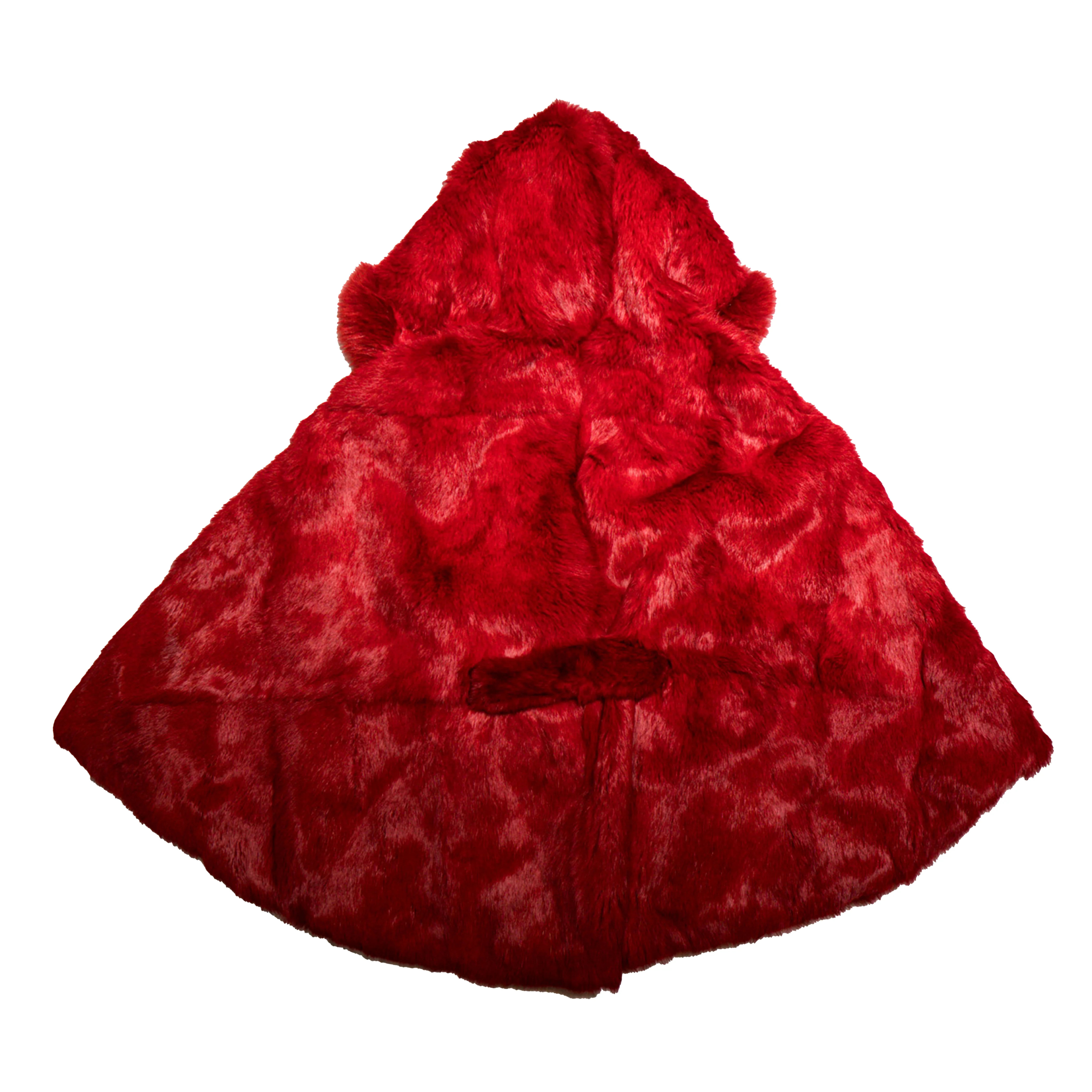 Kashani Women's Red Rabbit Fur Hooded Poncho - Image 4