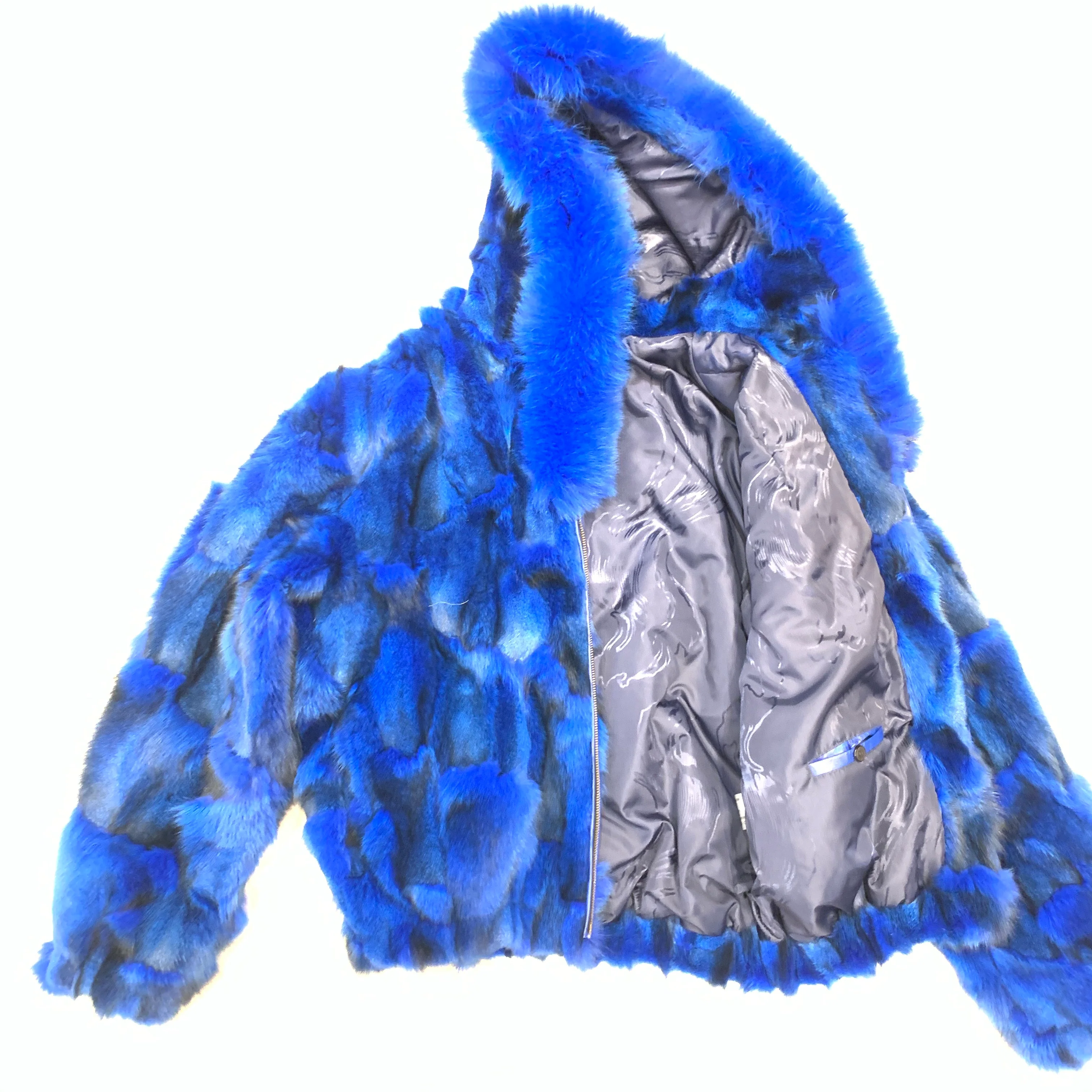 Kashani Women's Royal Blue Fox Fox Hooded Bomber Coat - Image 3