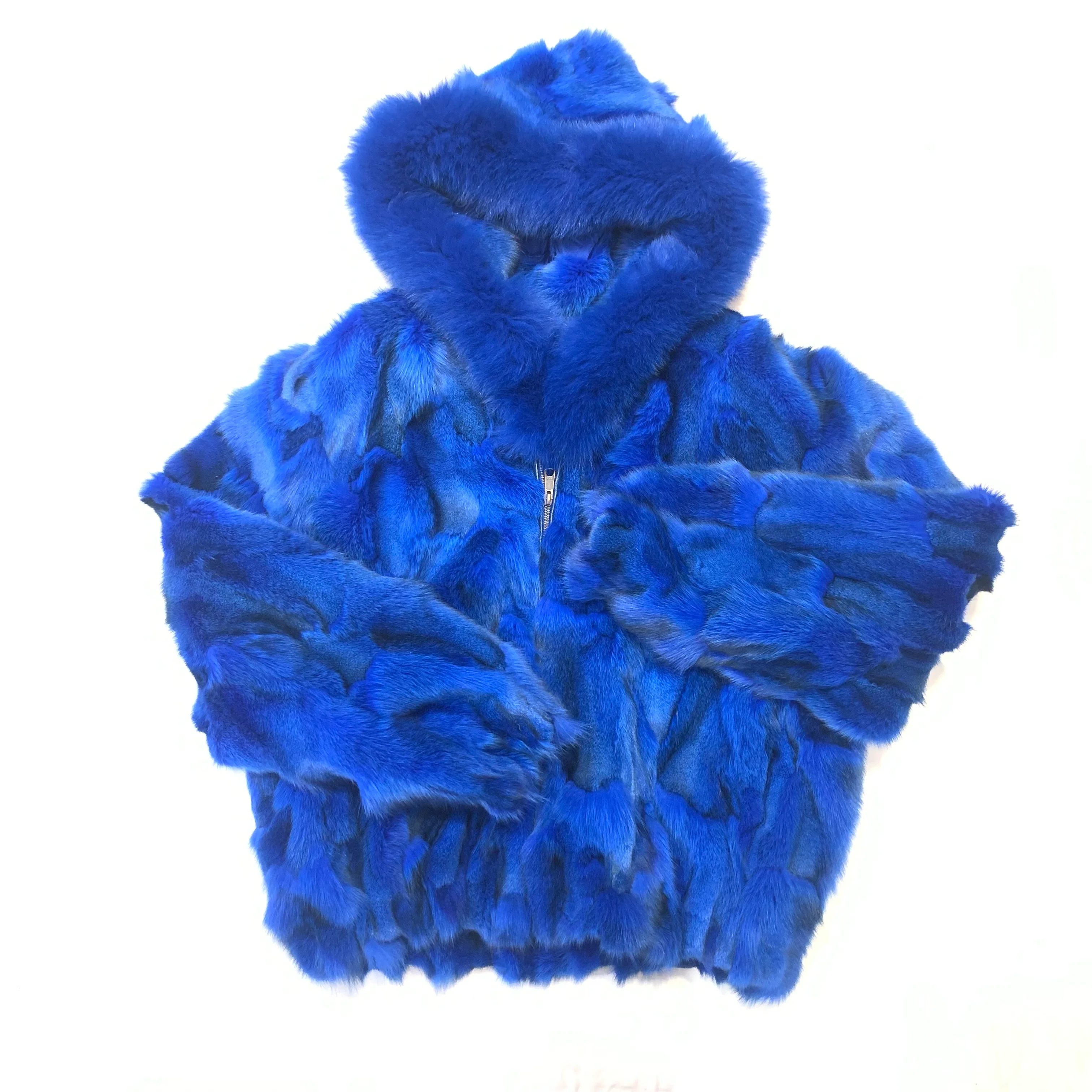 Kashani Women's Royal Blue Full Fox Fur Hooded Bomber Coat - Image 2