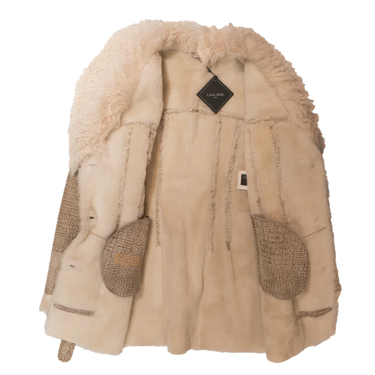 Kashani Women's Sandstone Embossed Alligator Suede Mongolian Lamb Shearling - Image 4