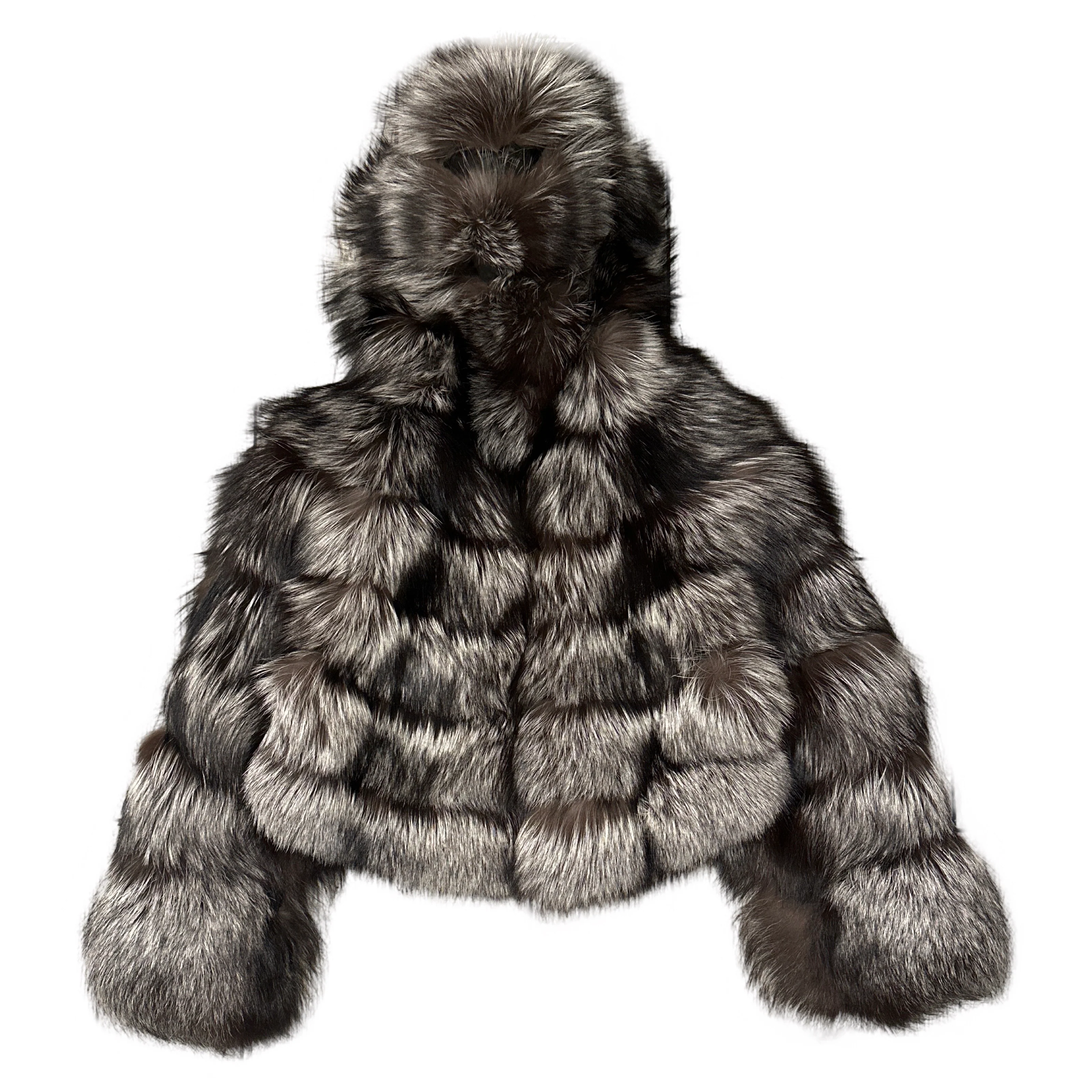 Kashani Women's Silver Fox Fur Hooded Copped Jacket - Image 2