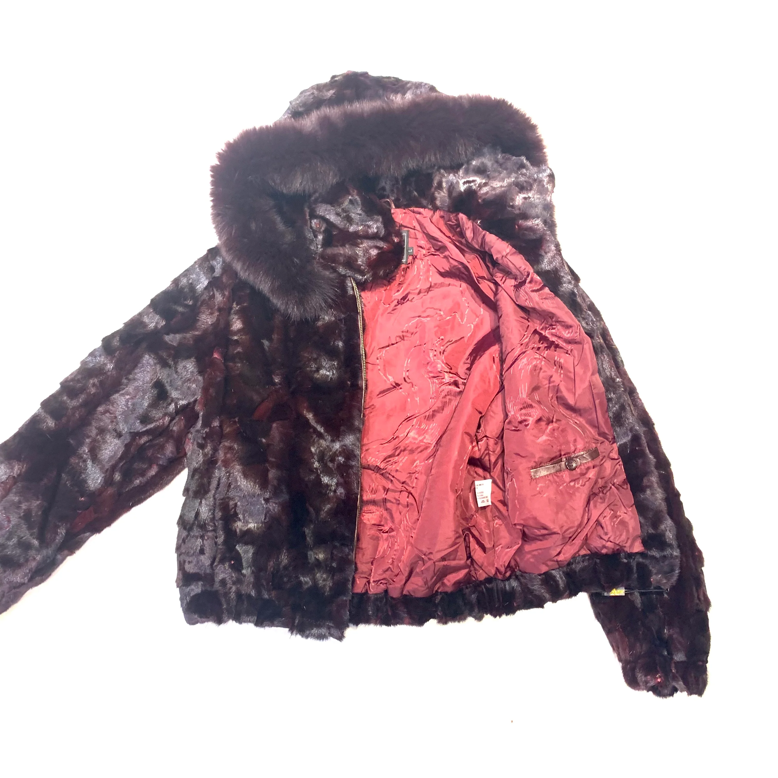 Kashani Women's Wine Diamond Cut Mink Hooded Bomber Jacket - Image 3