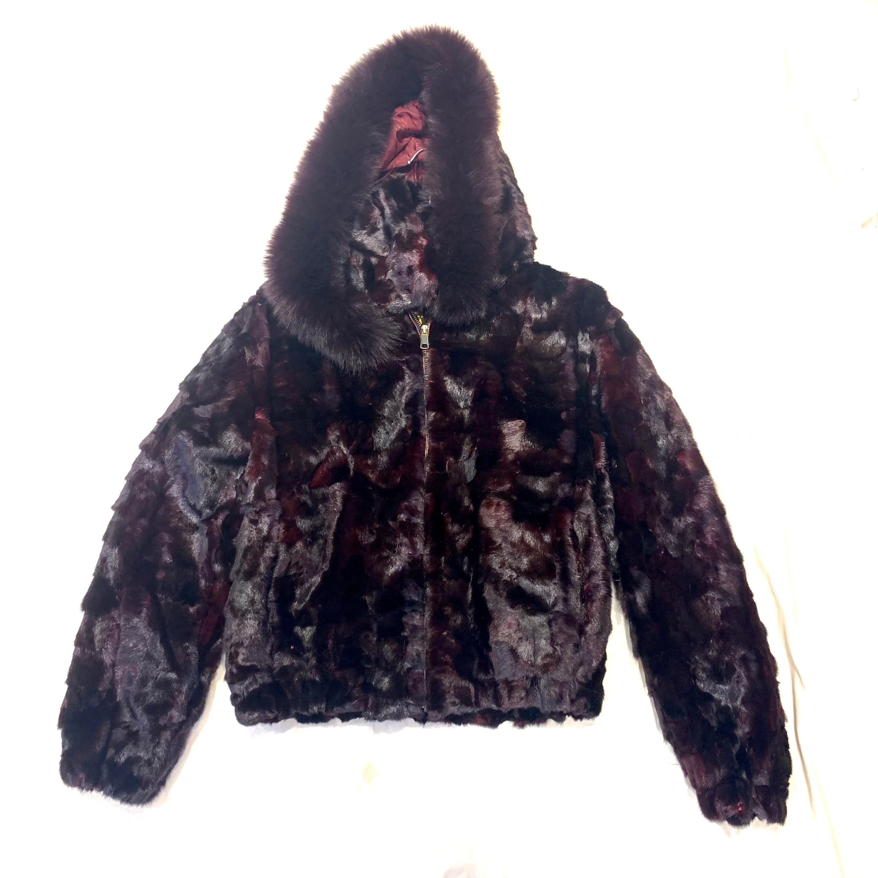 Kashani Women's Wine Diamond Cut Mink Hooded Bomber Jacket - Image 4