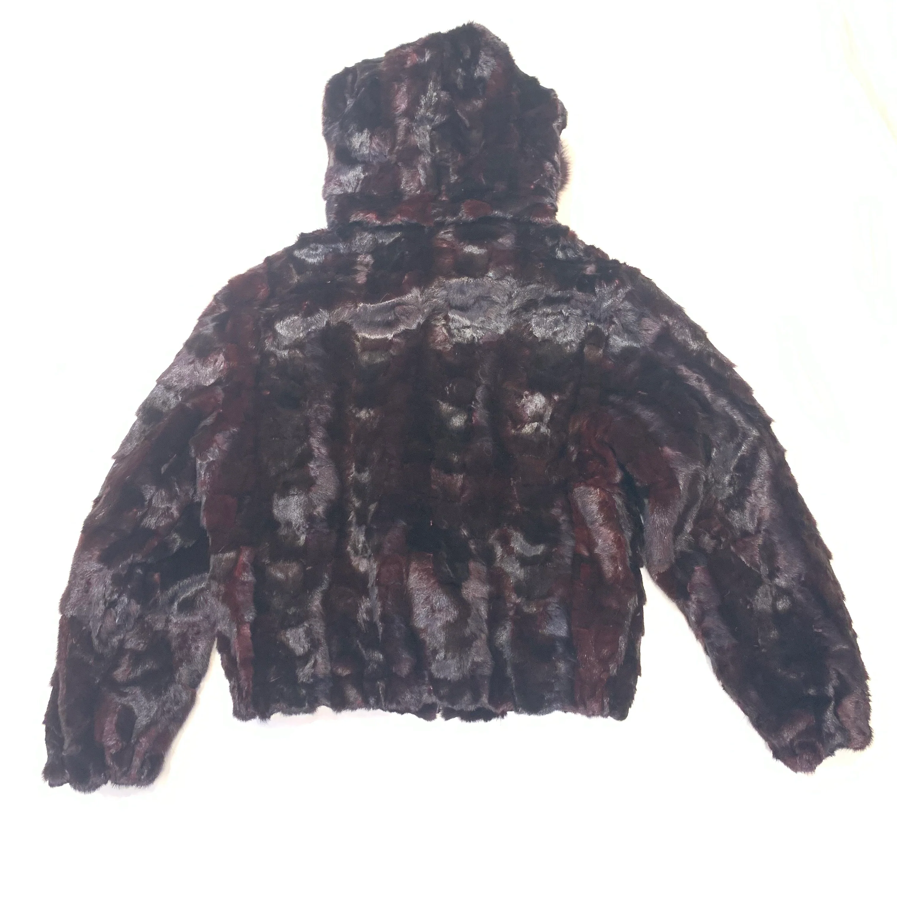 Kashani Women's Wine Diamond Cut Mink Hooded Bomber Jacket - Image 5