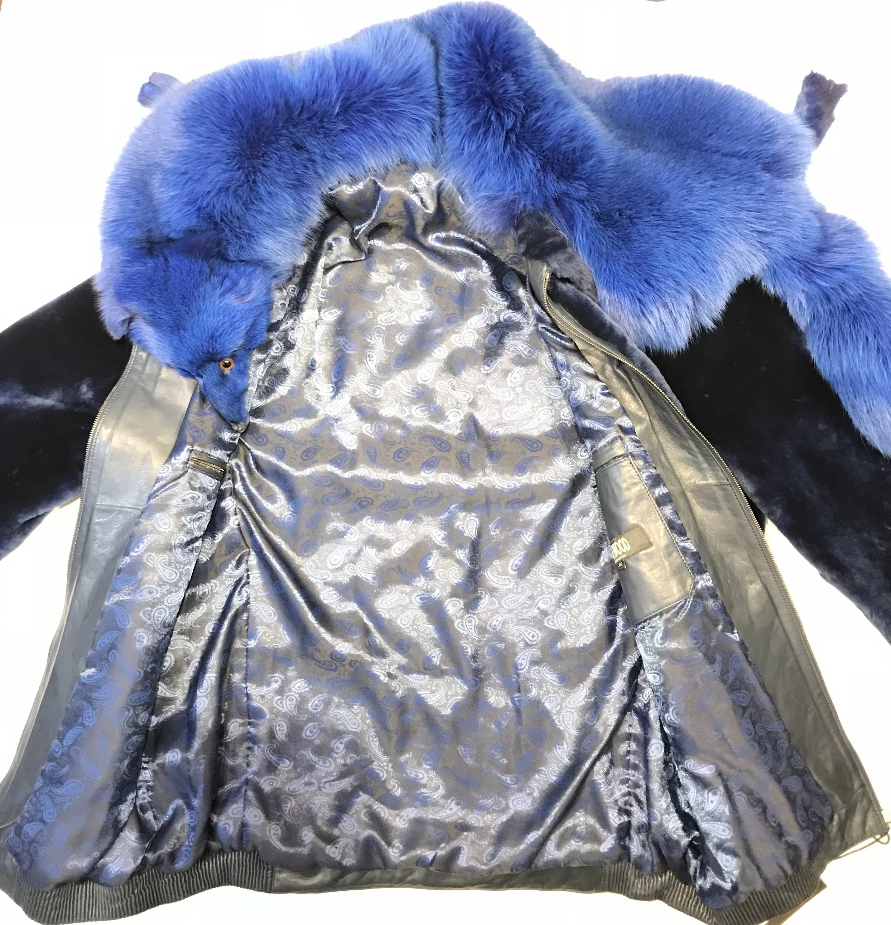 Kashani Wonder Blue Mouton Detachable Fox Shearling Jacket - Image 3