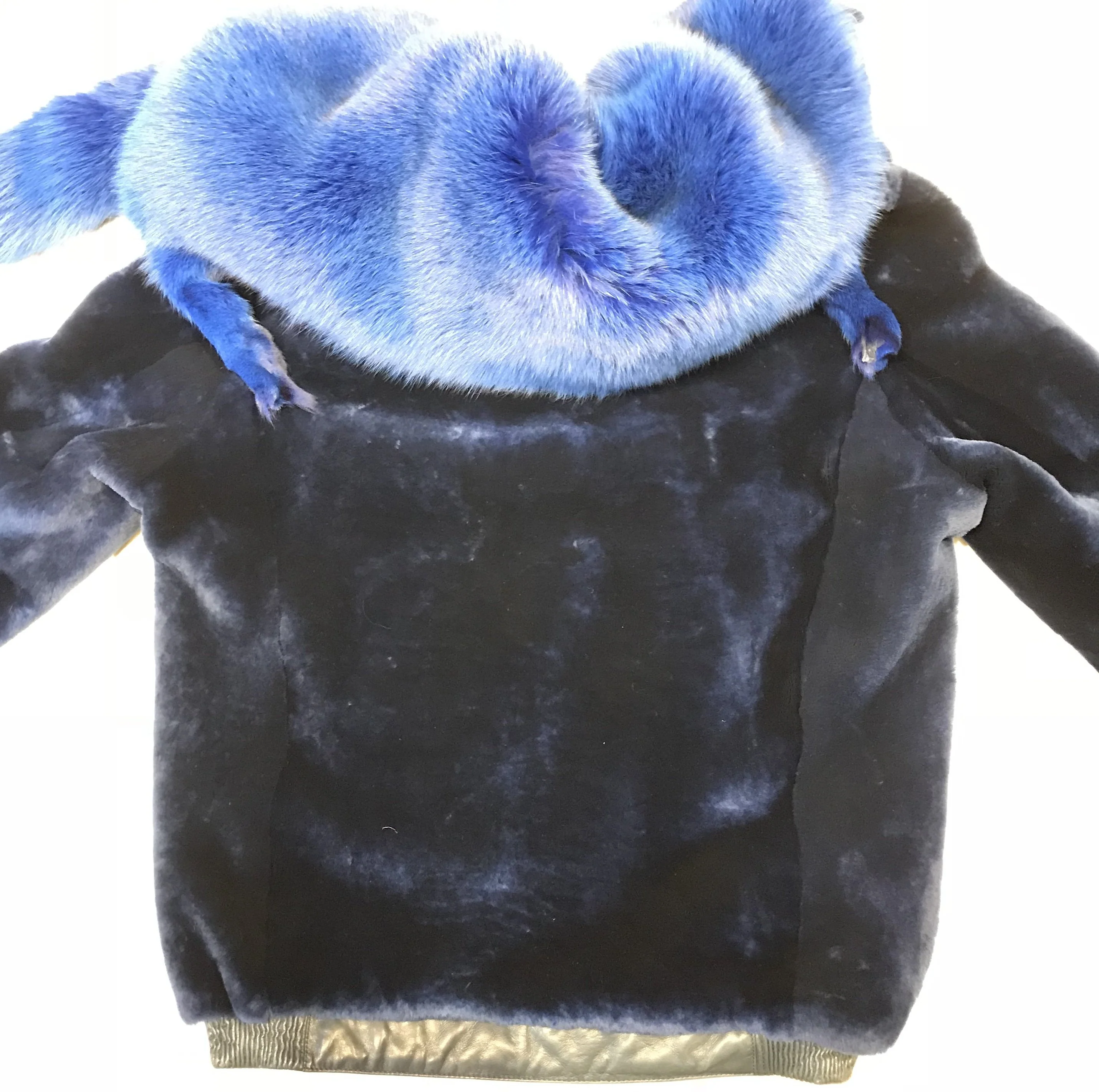 Kashani Wonder Blue Mouton Detachable Fox Shearling Jacket - Image 4
