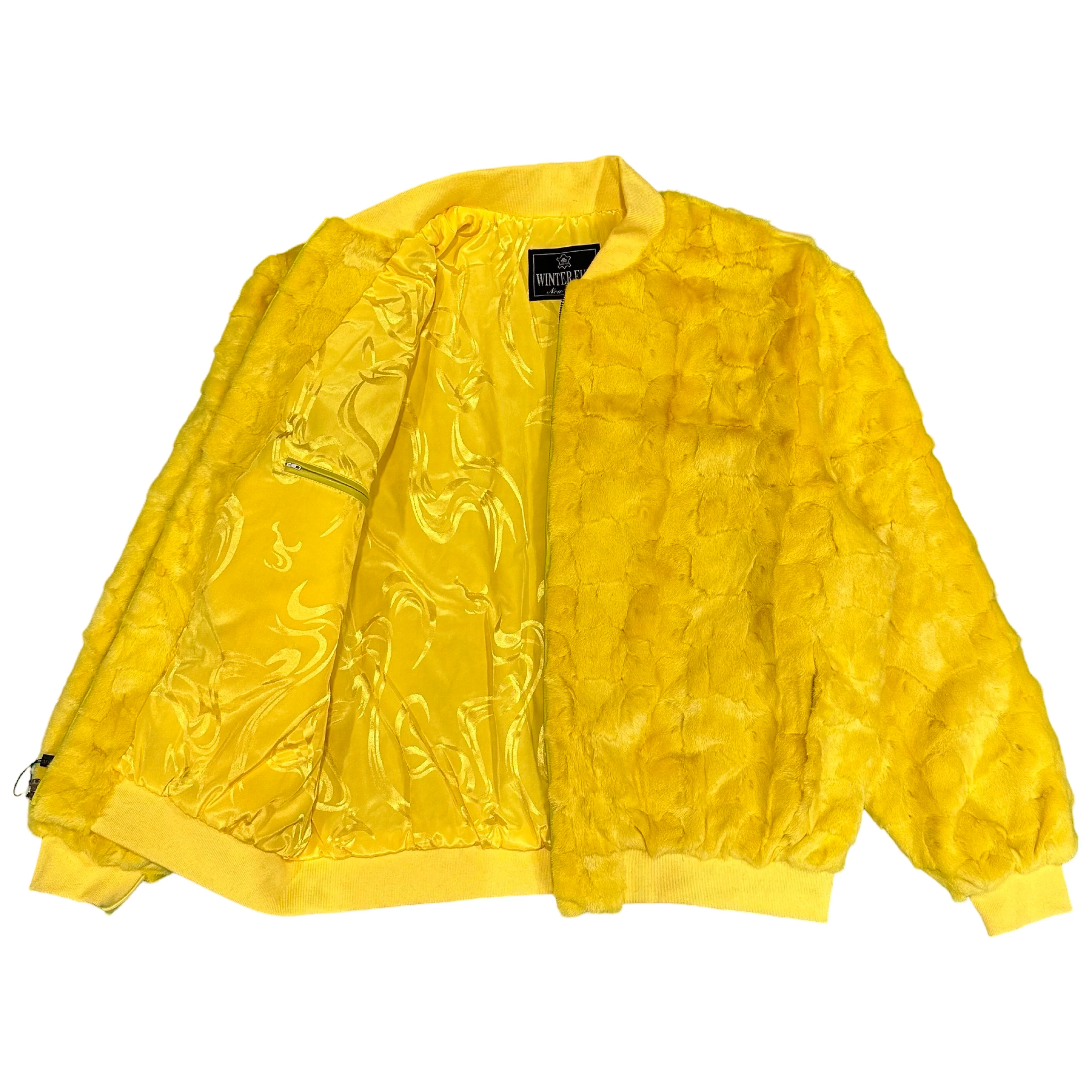 Kashani Yellow Diamond Cut Mink Fur Bomber Jacket - Image 2