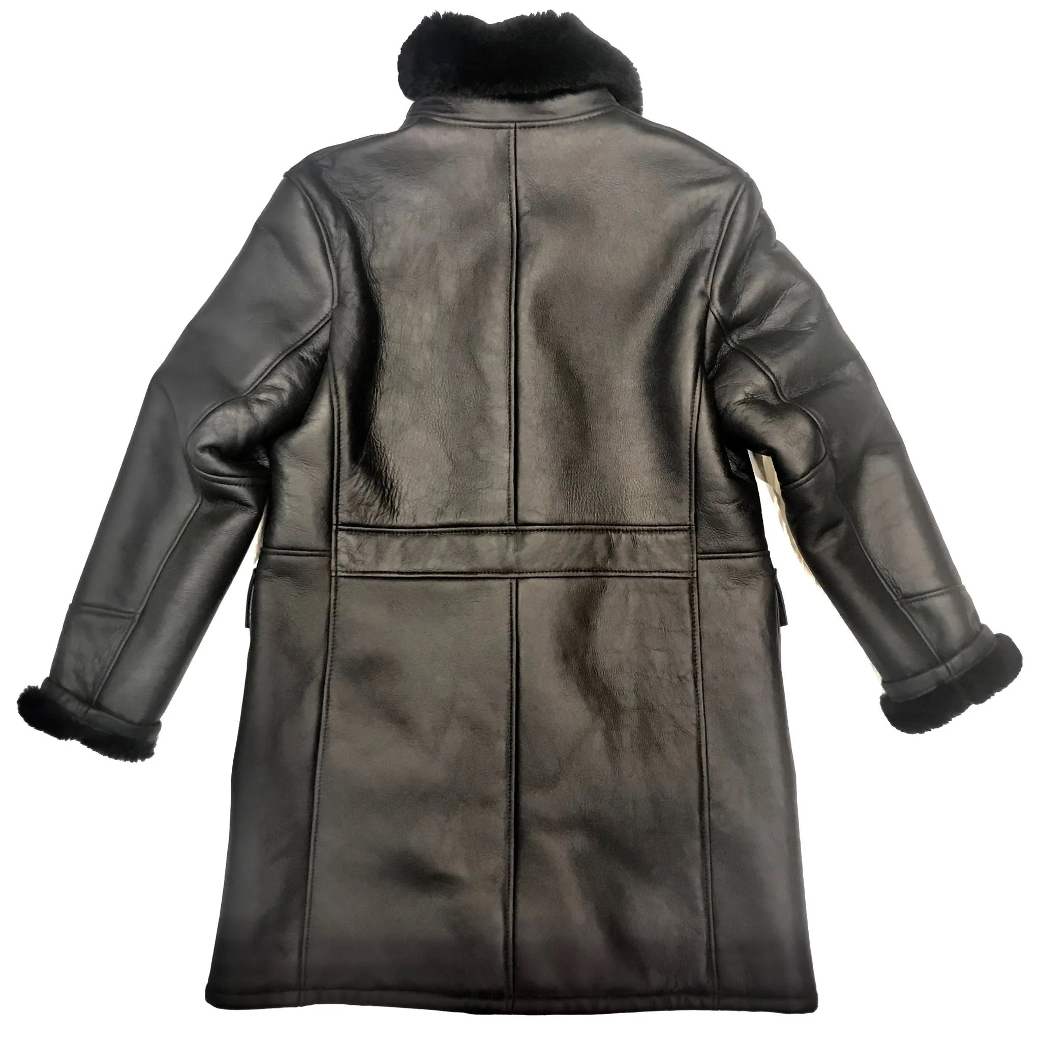 Kashani Black Duffel Long Trench Shearling Coat - Image 6