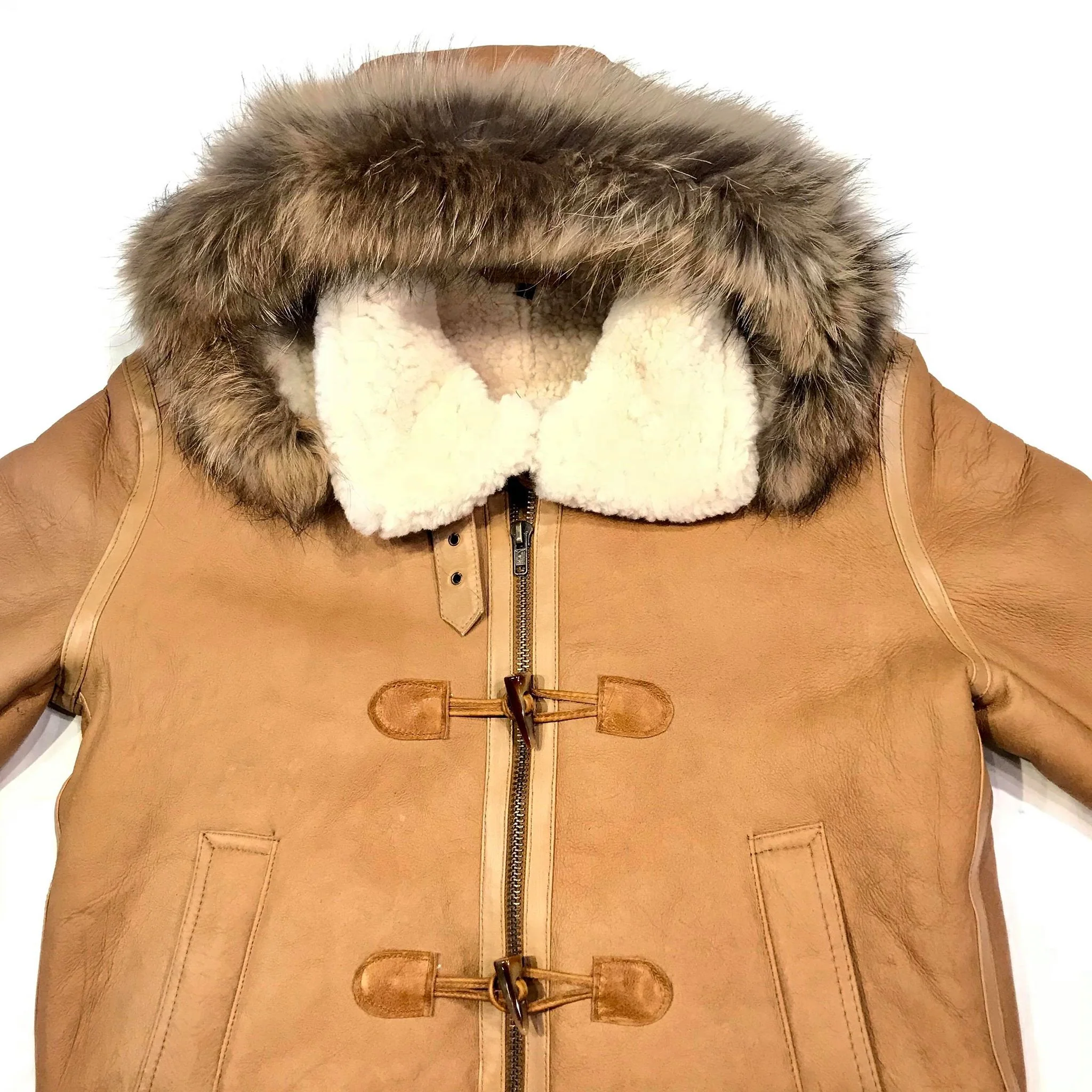 Kashani Peach Duffel Aviator Shearling Jacket - Image 4