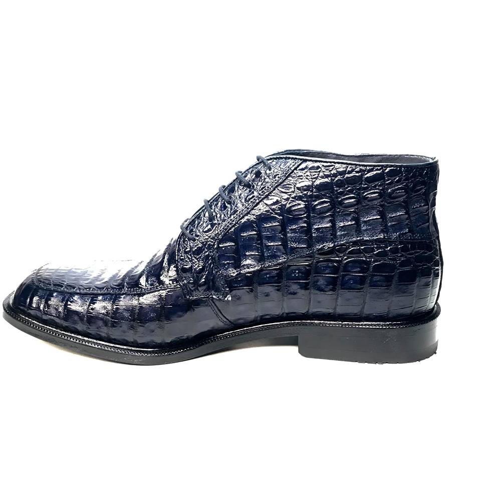 Los Altos Navy All over Crocodile Belly Lace-Up Dress Ankle Boots - Image 10