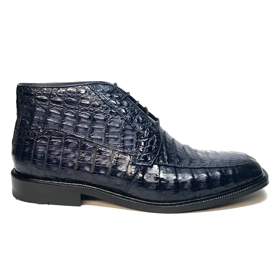 Los Altos Navy All over Crocodile Belly Lace-Up Dress Ankle Boots - Image 2