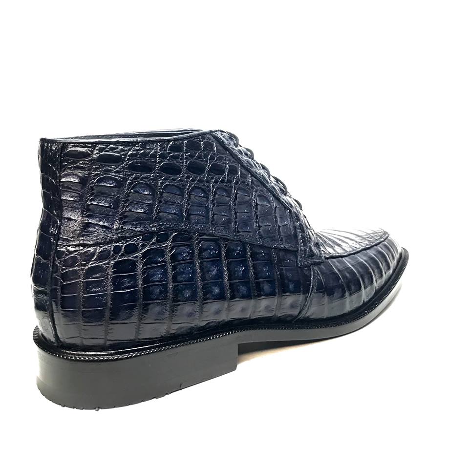 Los Altos Navy All over Crocodile Belly Lace-Up Dress Ankle Boots - Image 3