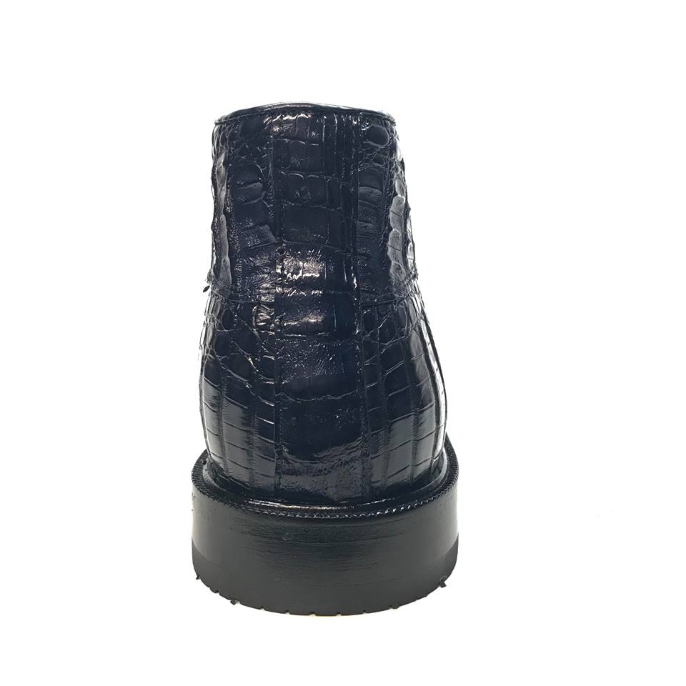 Los Altos Navy All over Crocodile Belly Lace-Up Dress Ankle Boots - Image 5