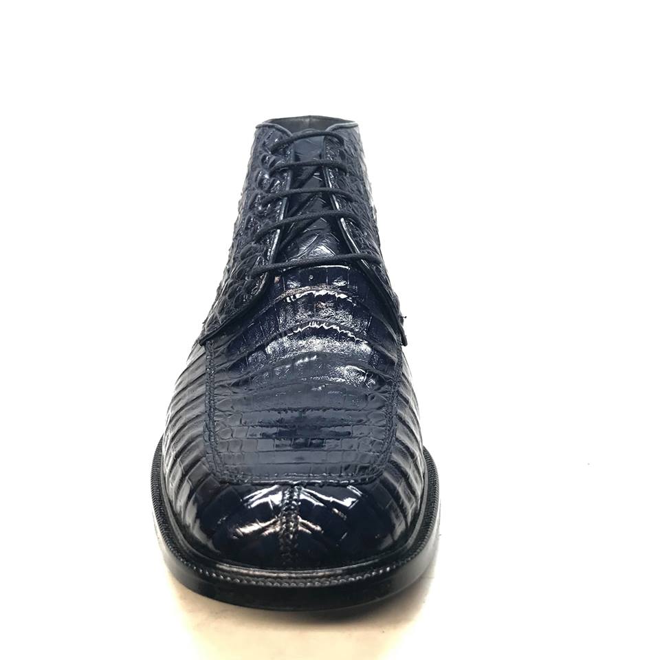 Los Altos Navy All over Crocodile Belly Lace-Up Dress Ankle Boots - Image 6