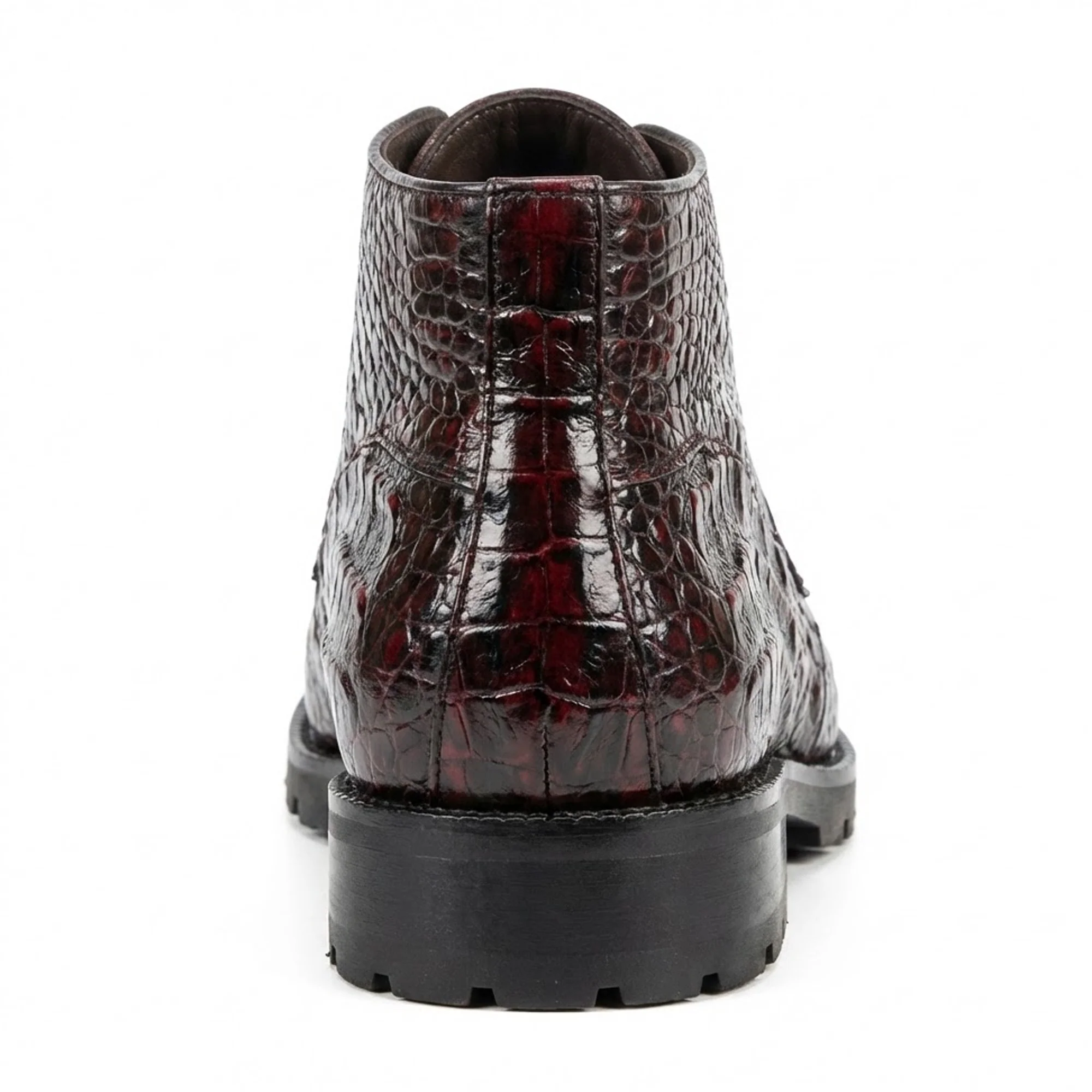 Los Altos Black Cherry Hornback All-Over Crocodile Lace Up Ankle Boots - Image 4