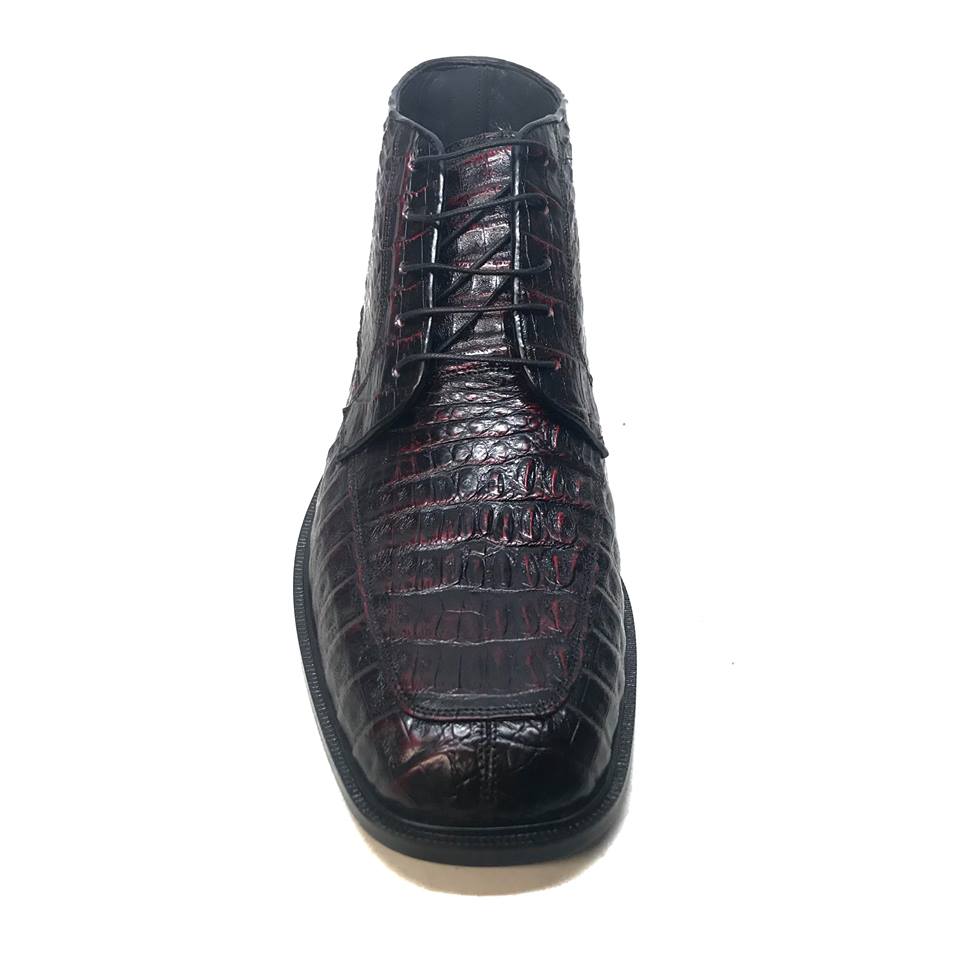 Los Altos Black Cherry Lace-Up Crocodile Dress Ankle Boots - Image 2