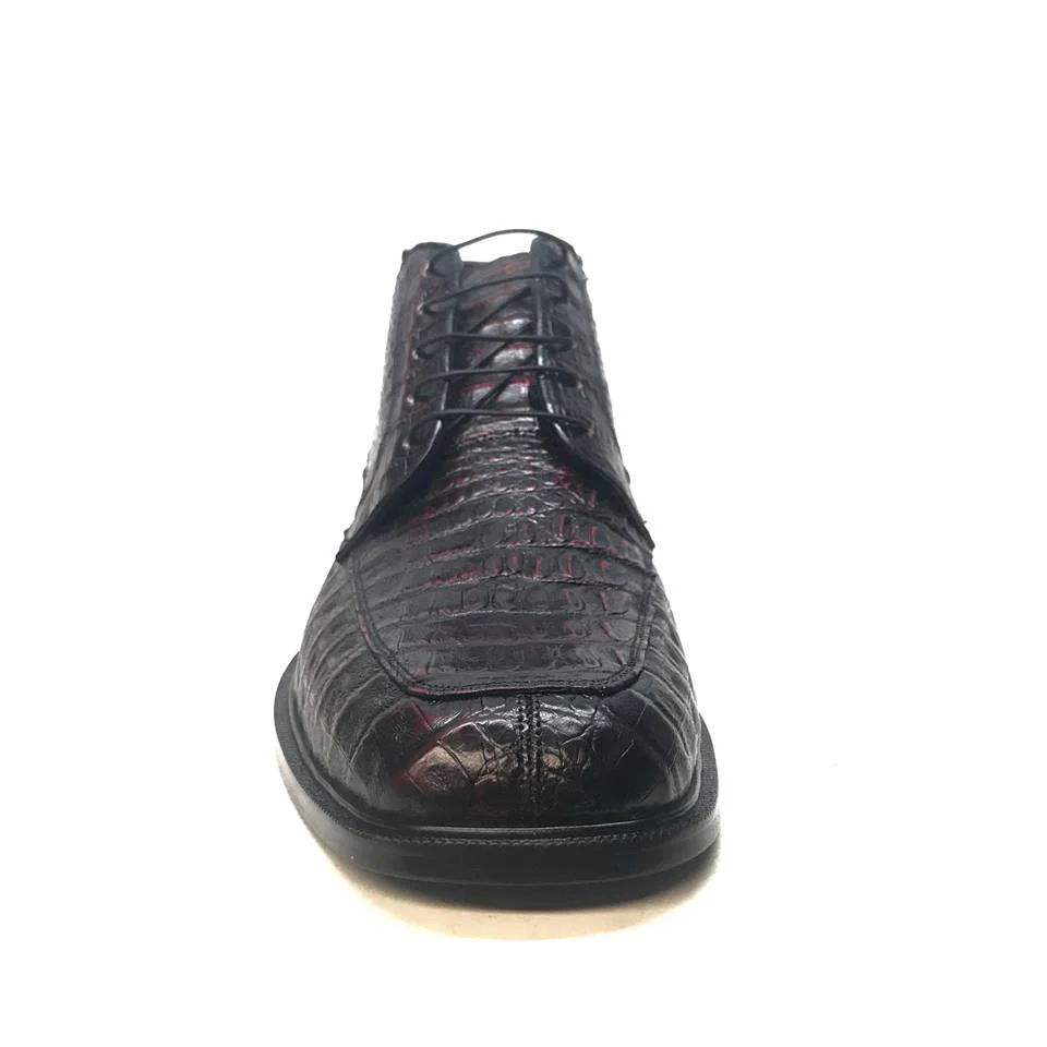 Los Altos Black Cherry Lace-Up Crocodile Dress Ankle Boots - Image 5