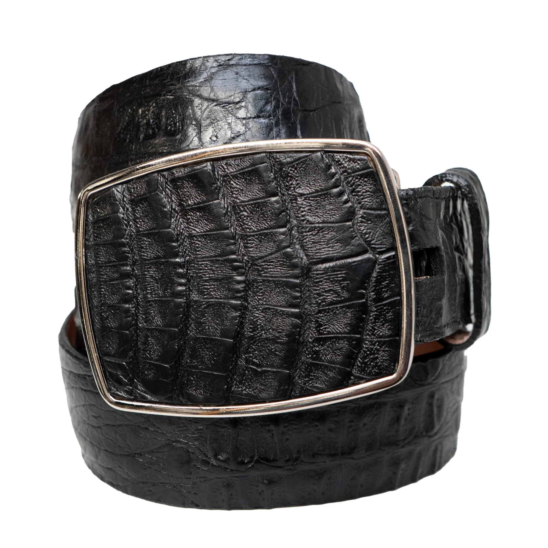 Los Altos Black Crocodile Belt with Metal Buckle