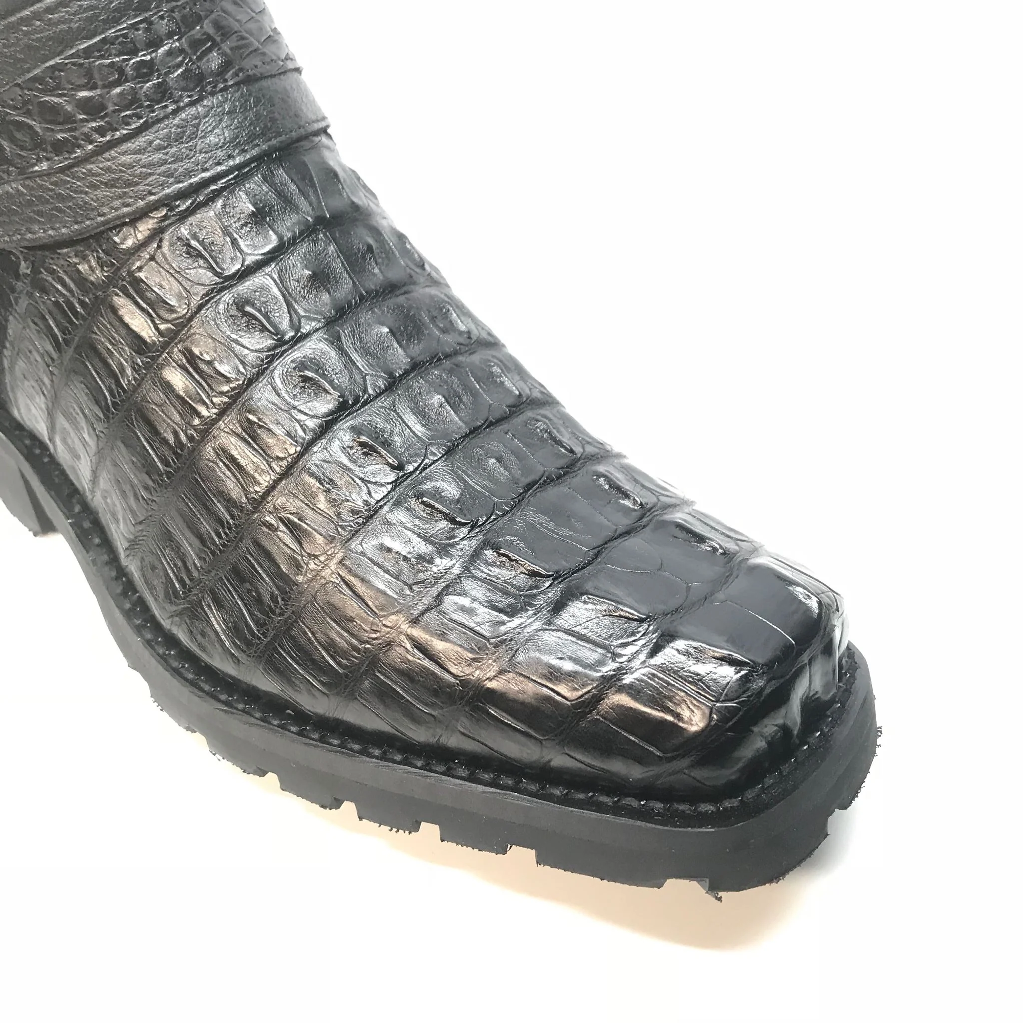 Los Altos Black Harness Crocodile Biker Boots - Image 4