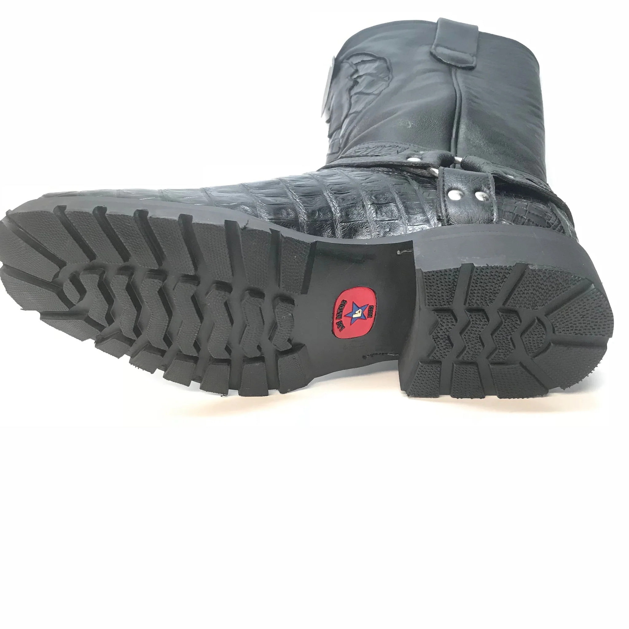 Los Altos Black Harness Crocodile Biker Boots - Image 5