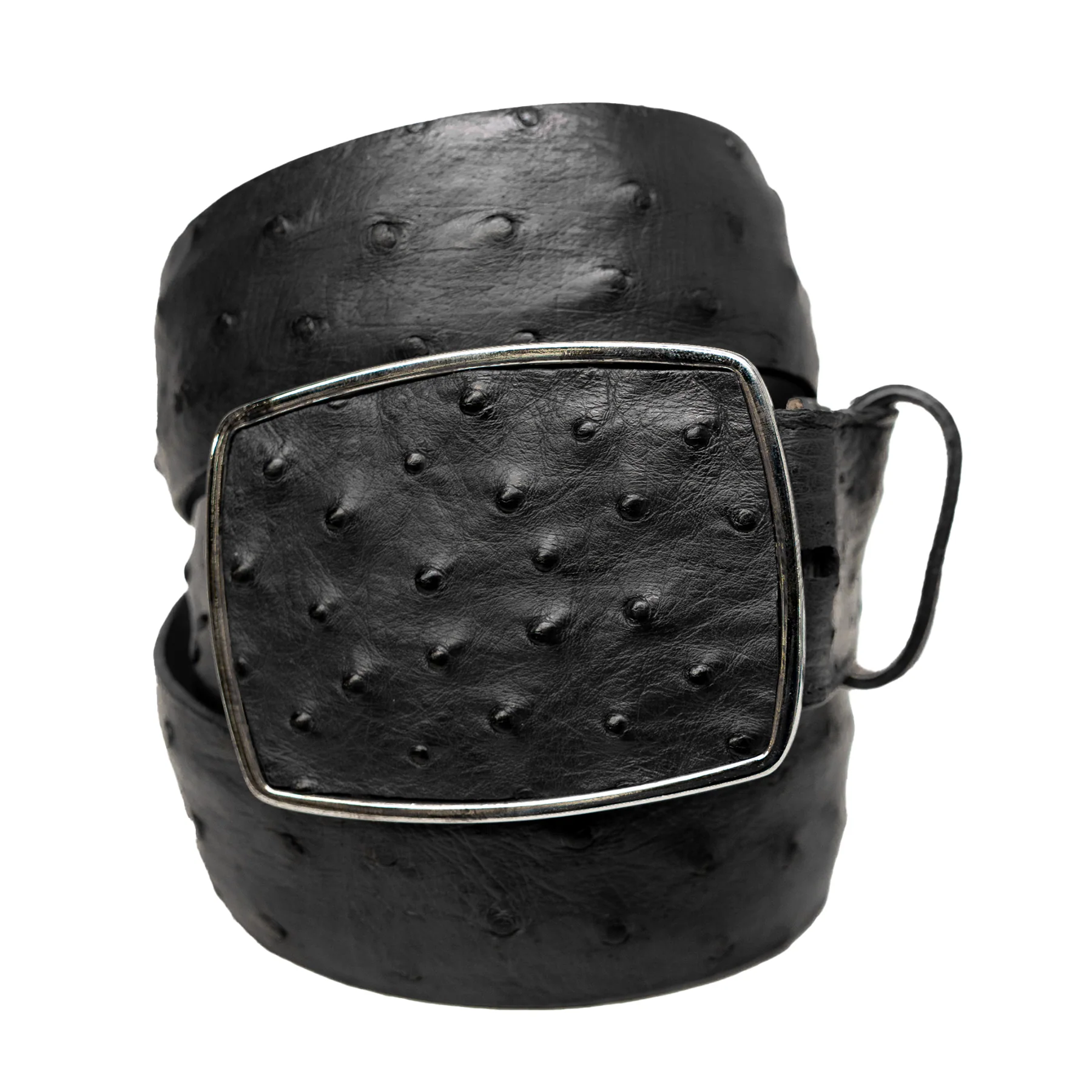 Los Altos Black Ostrich Quill Belt with Metal Buckle
