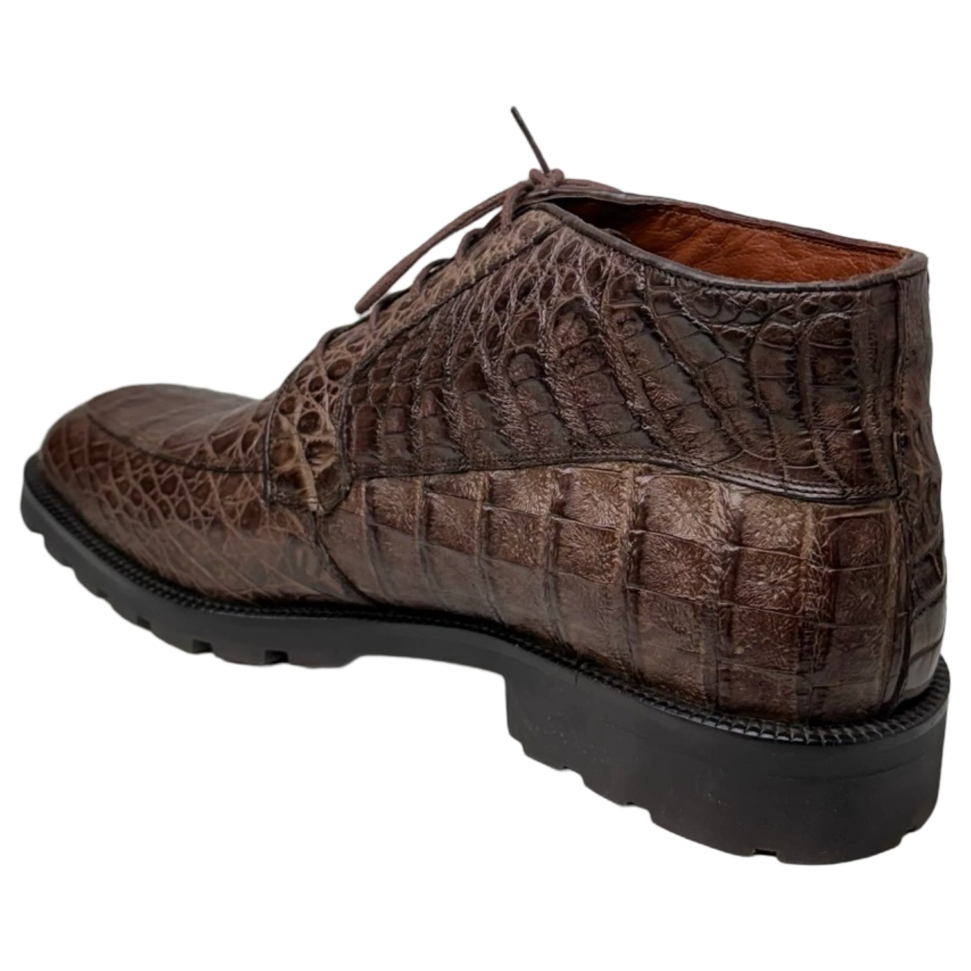 Los Altos Brown All-Over Crocodile Belly Lace Up Ankle Boots - Image 4