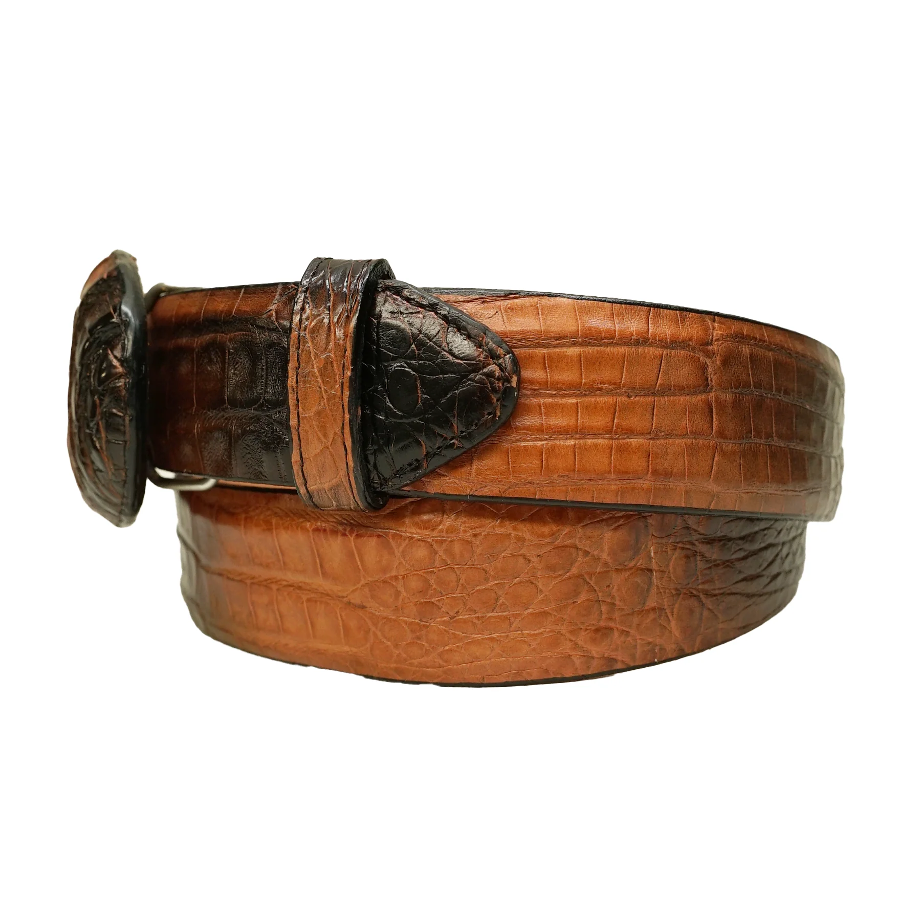 Los Altos Caiman Crocodile Hornback Cognac/Black Belt - Image 2
