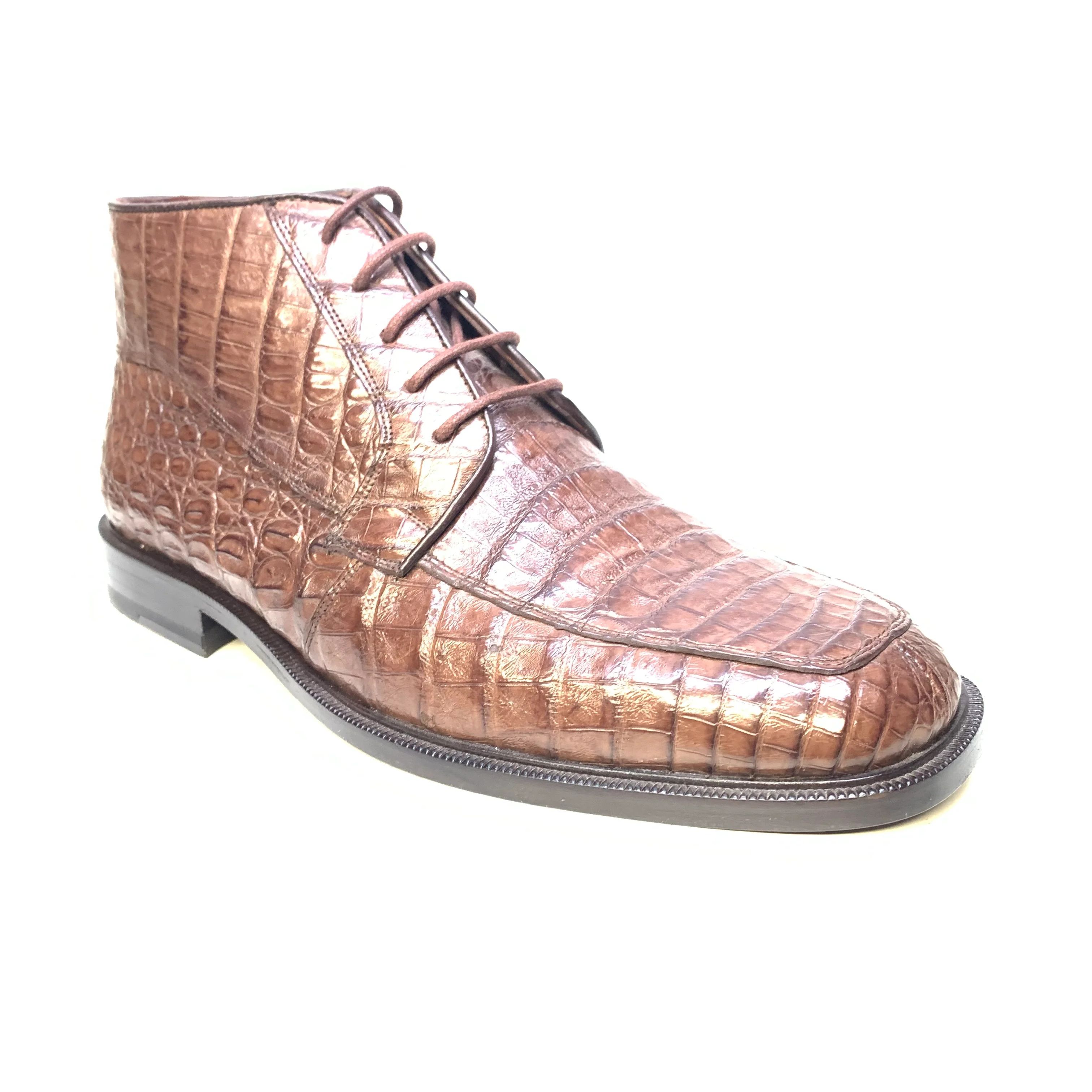 Los Altos Chocolate Brown Crocodile Belly Lace Up Dress Ankle Boots