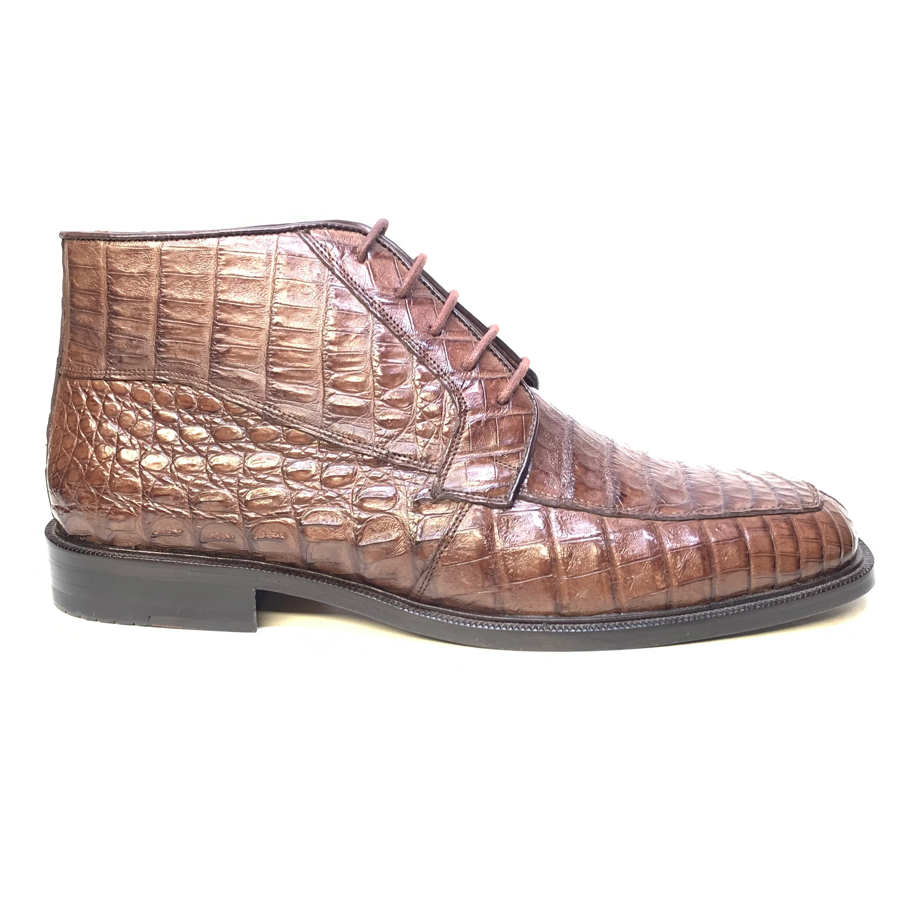 Los Altos Chocolate Brown Crocodile Belly Lace Up Dress Ankle Boots - Image 2