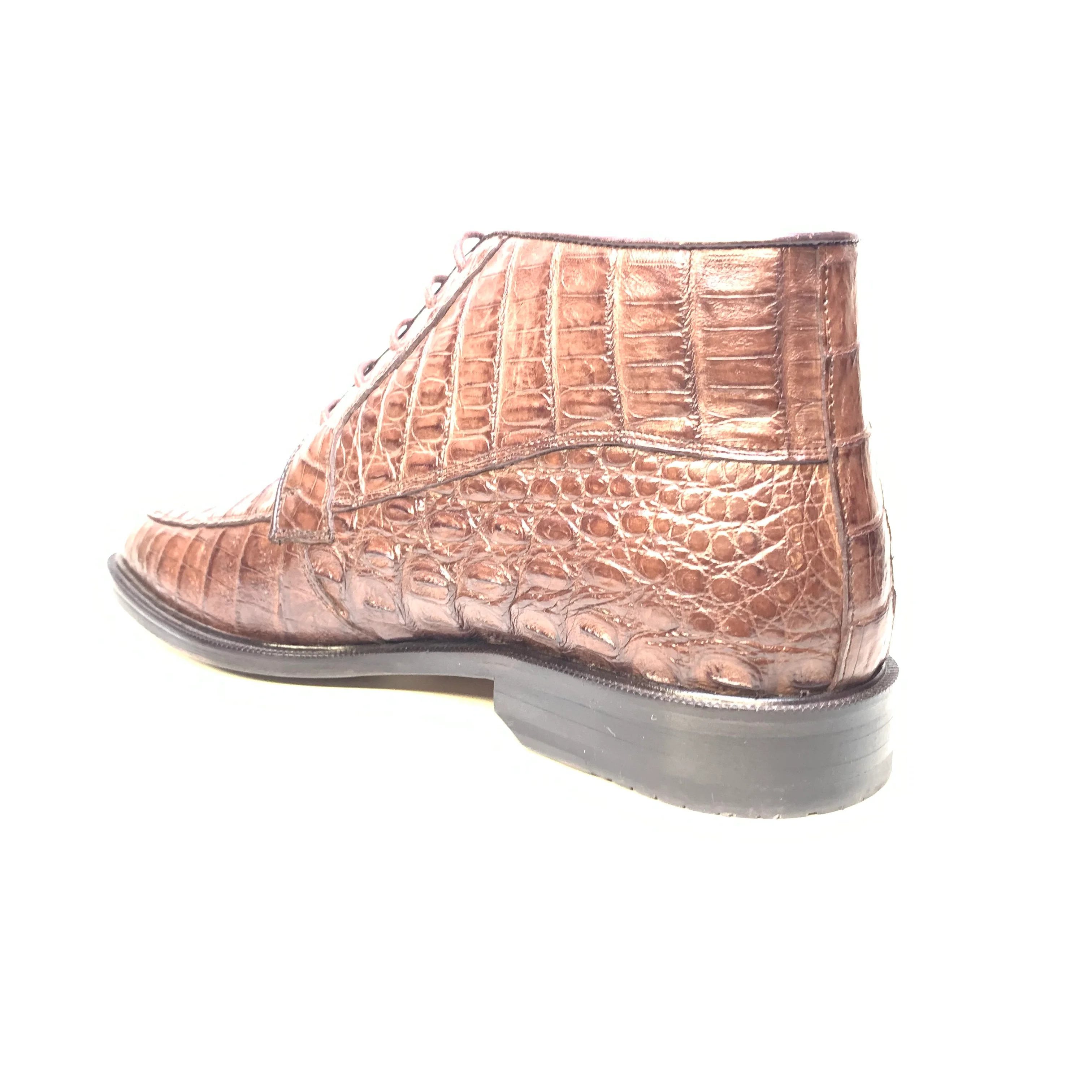 Los Altos Chocolate Brown Crocodile Belly Lace Up Dress Ankle Boots - Image 3