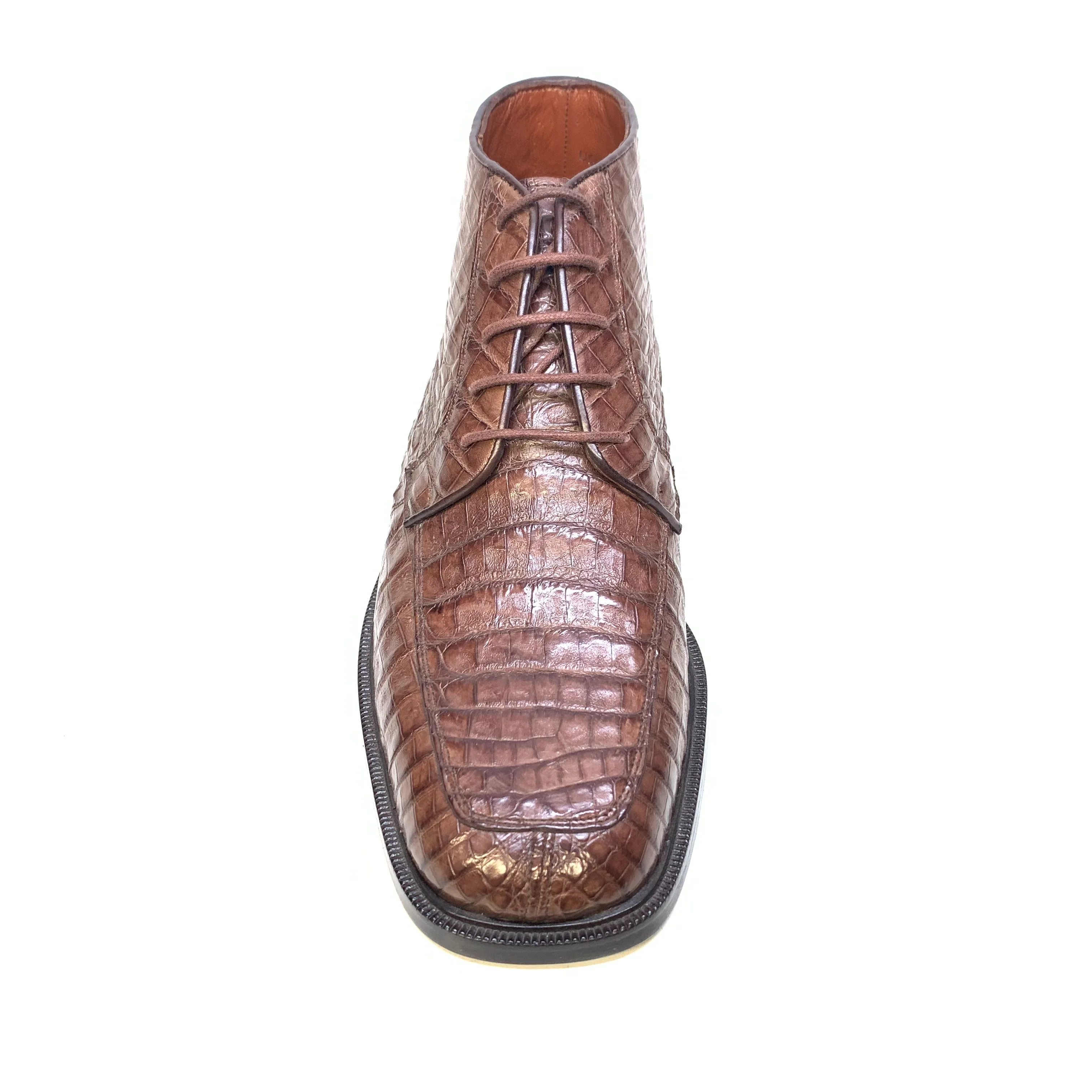 Los Altos Chocolate Brown Crocodile Belly Lace Up Dress Ankle Boots - Image 4
