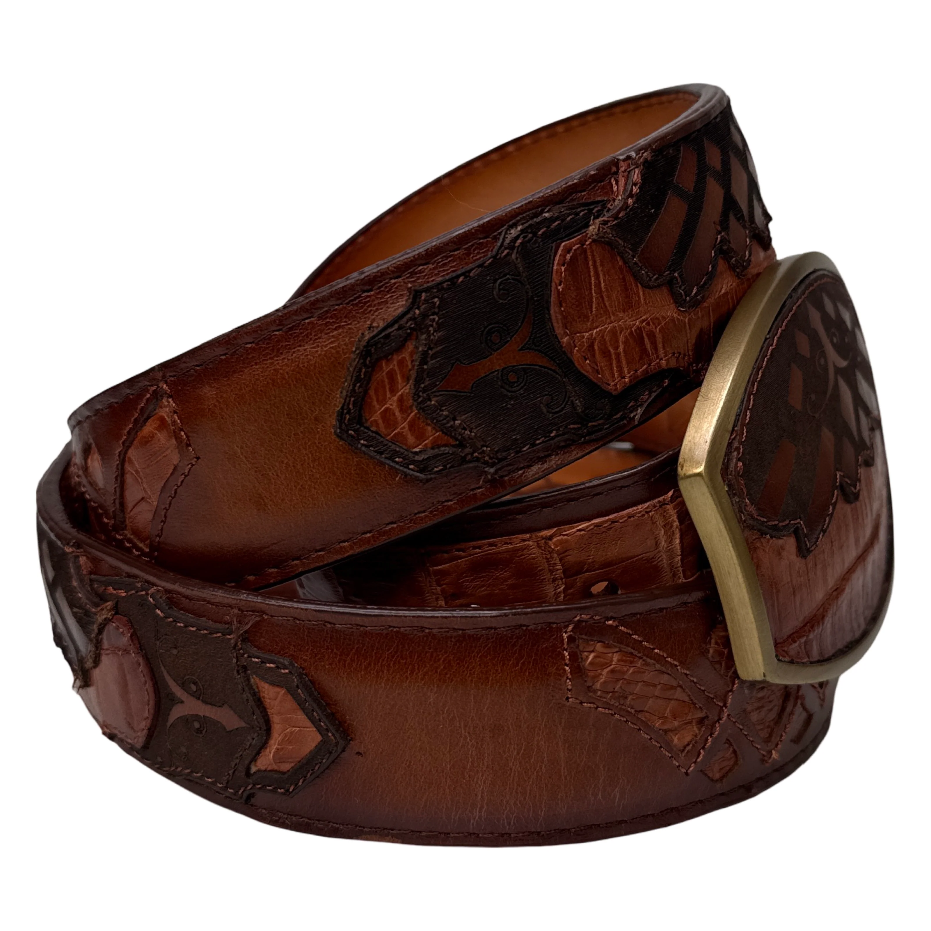 Los Altos Eagle Inlay Cognac Caiman Crocodile Belt - Image 2