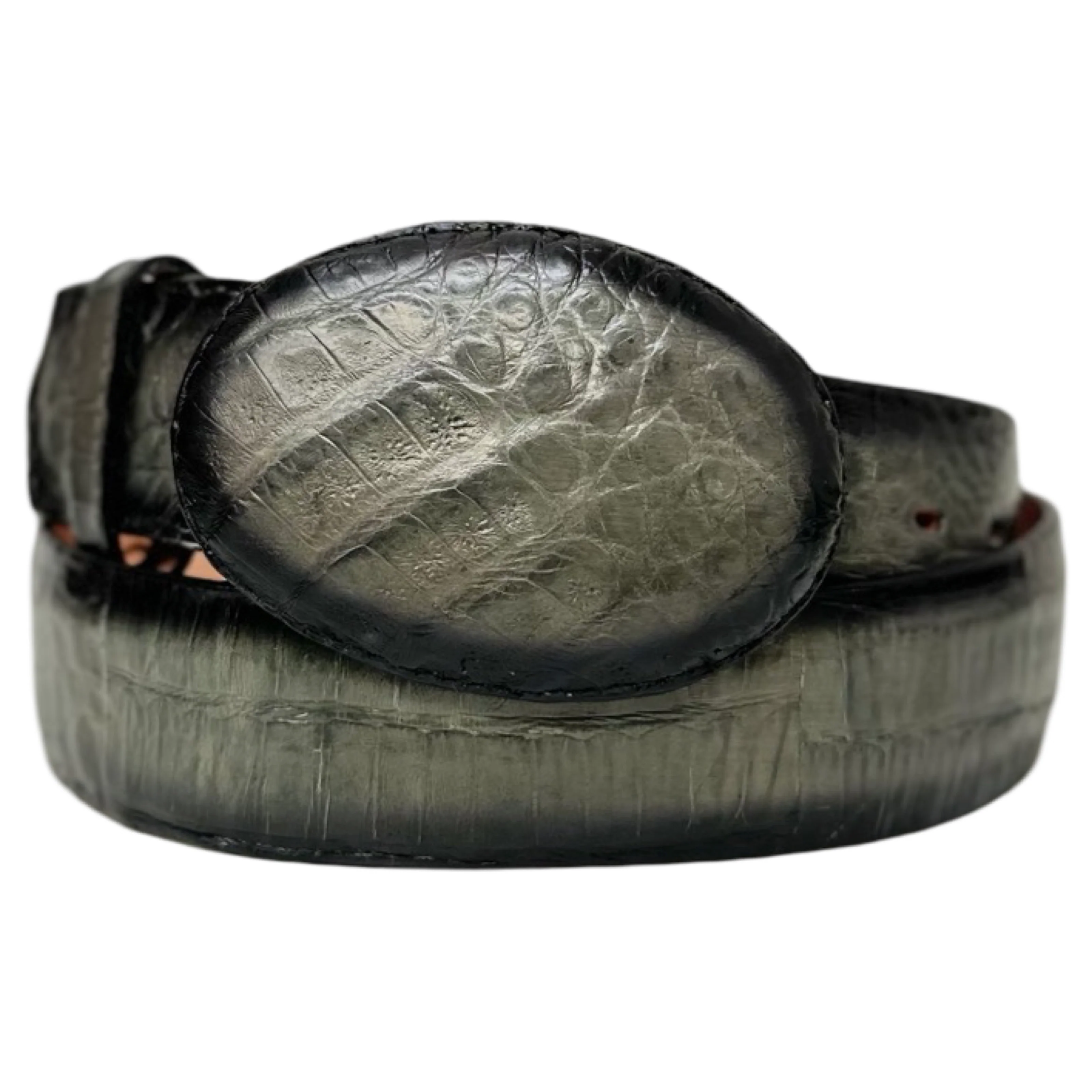 Los Altos Faded Gray Crocodile Belt with Oval Buckle