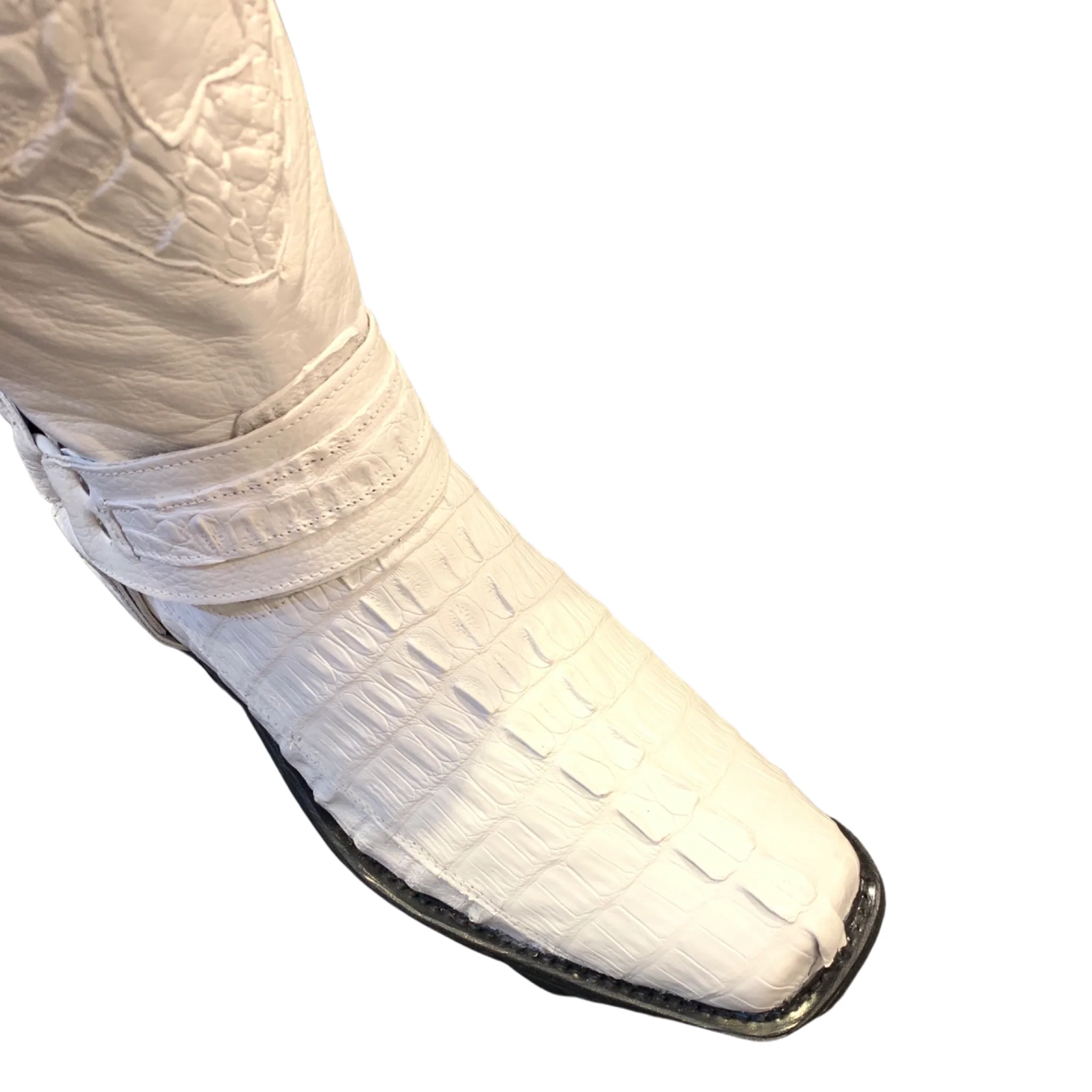 Los Altos Harness White Crocodile Biker Boots - Image 3