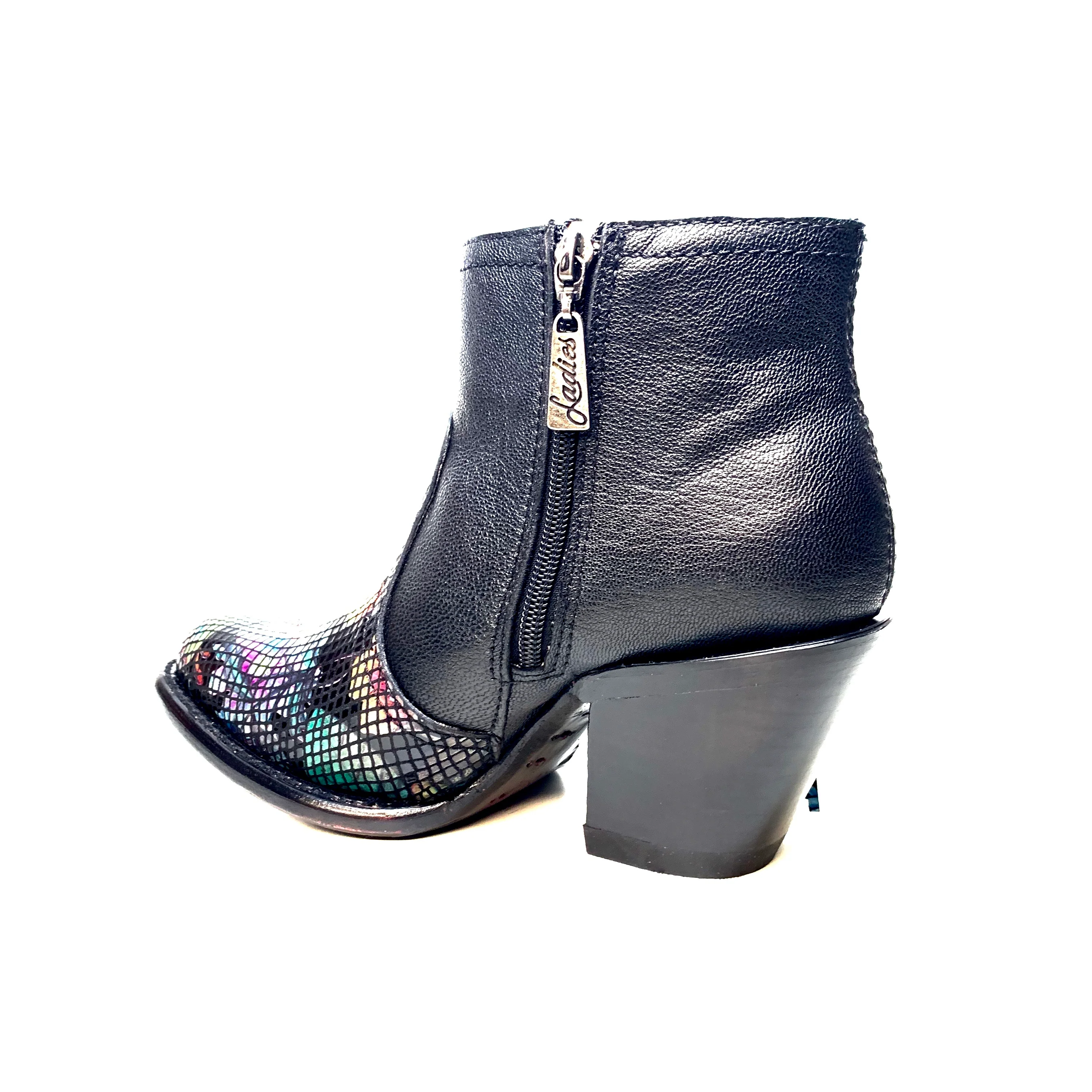 Los Altos Ladies Black Flower Tassel Bovine Leather Bootie - Image 3