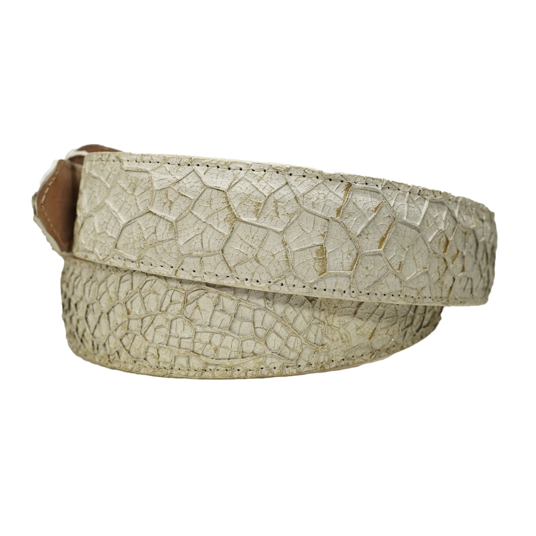 Los Altos Leather Bone White/Gold Fossil Pattern Belt - Image 3