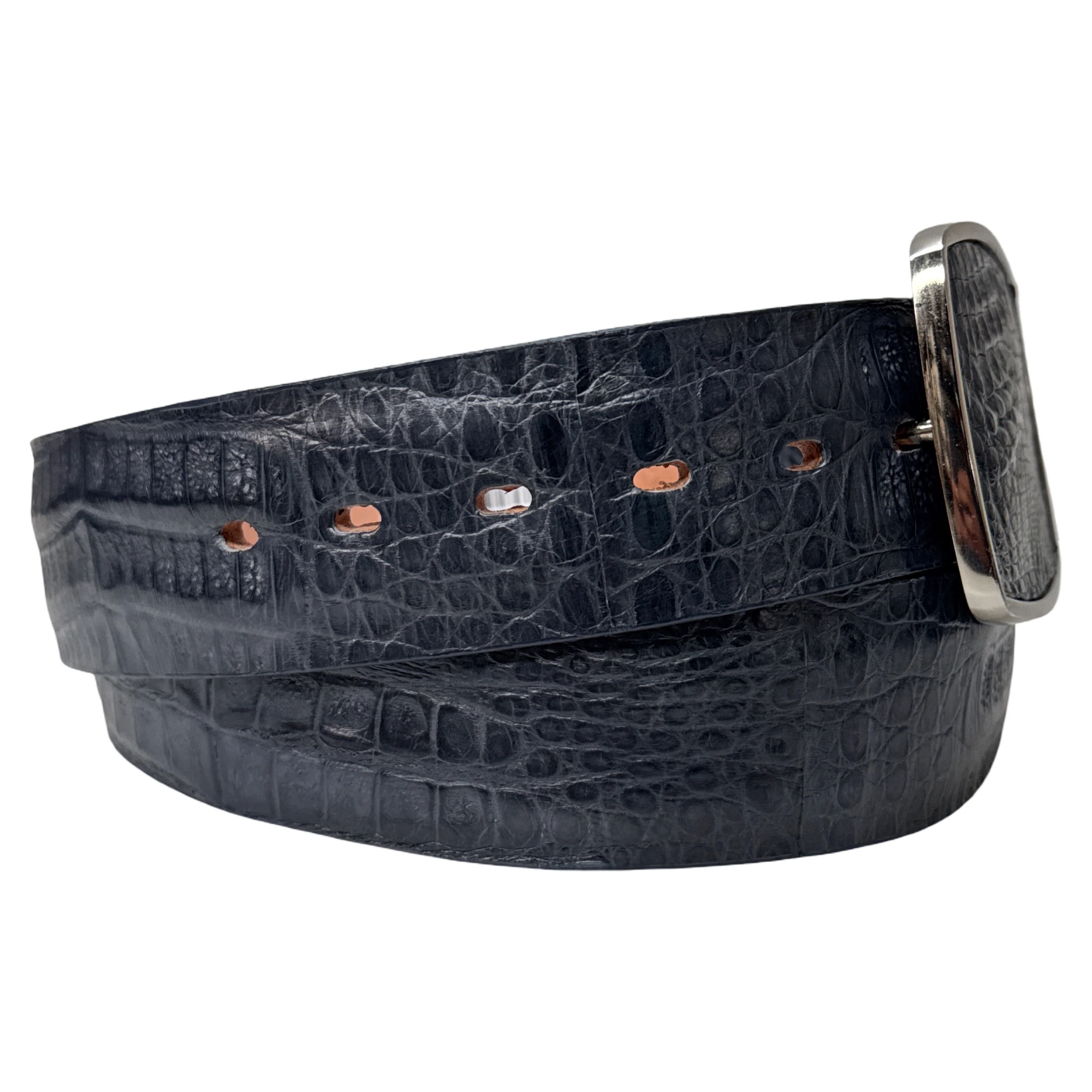 Los Altos Navy Blue Crocodile Belt with Metal Buckle - Image 2