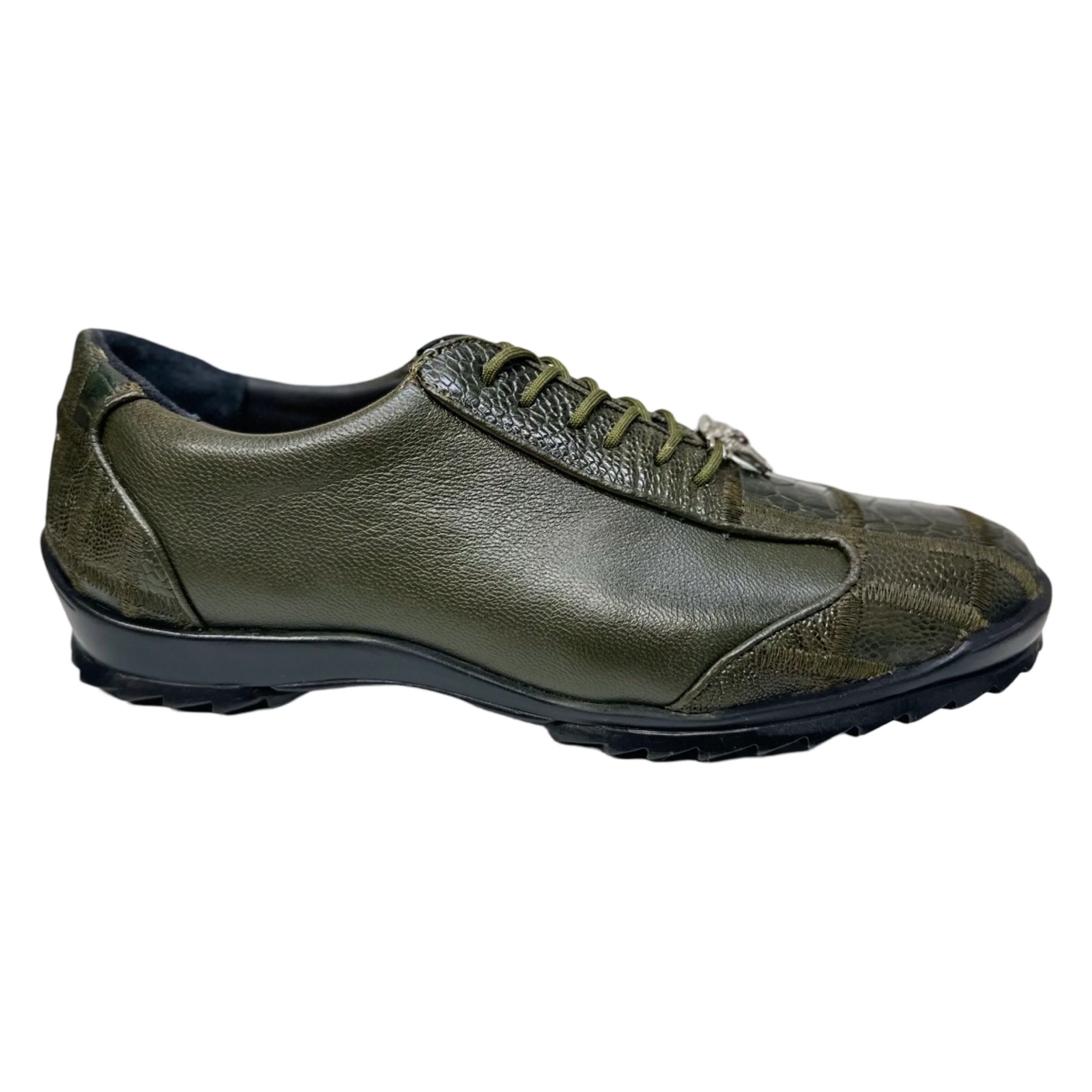 Los Altos Olive Green Ostrich Leg Lace Up Sneakers - Image 3