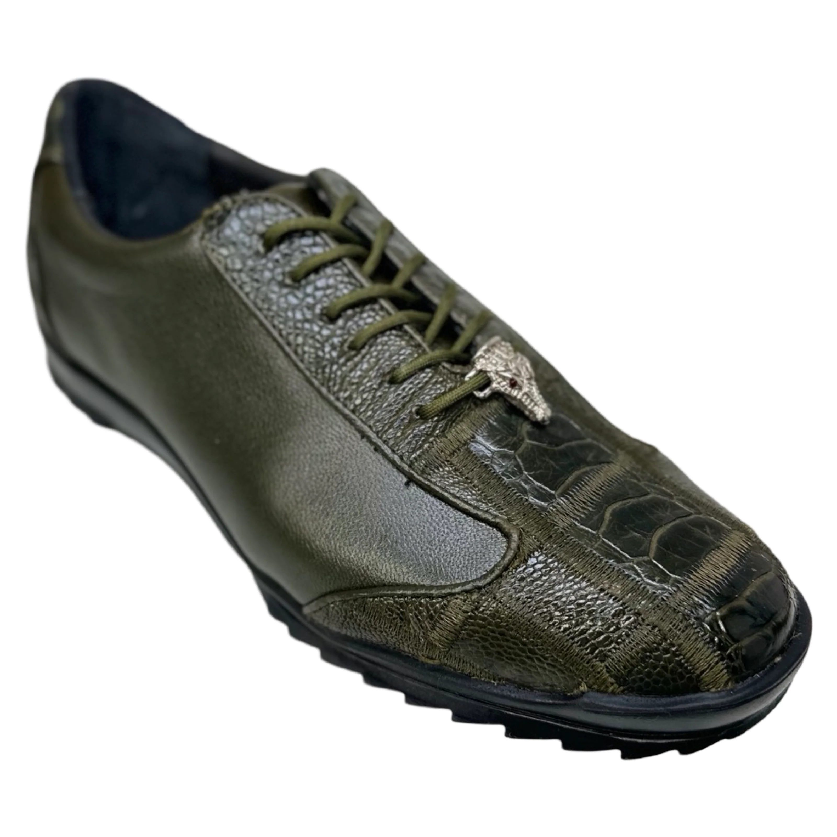 Los Altos Olive Green Ostrich Leg Lace Up Sneakers - Image 7