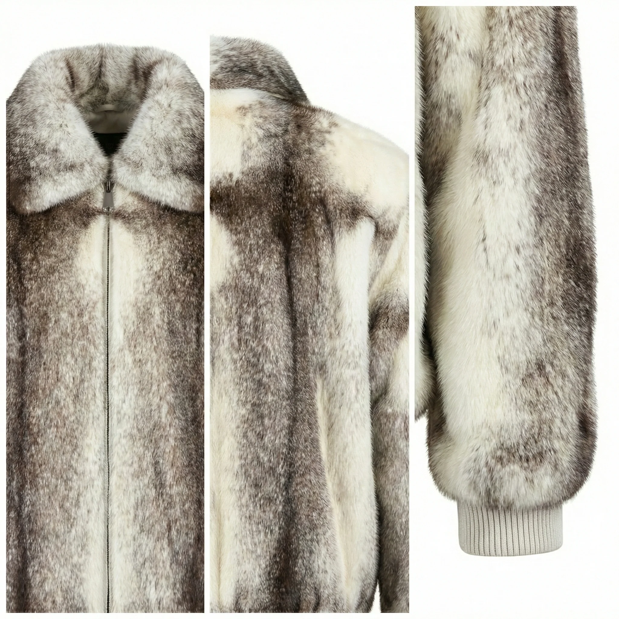 Luca Della Natural Black Cross Mink Fur Bomber Jacket - Image 4