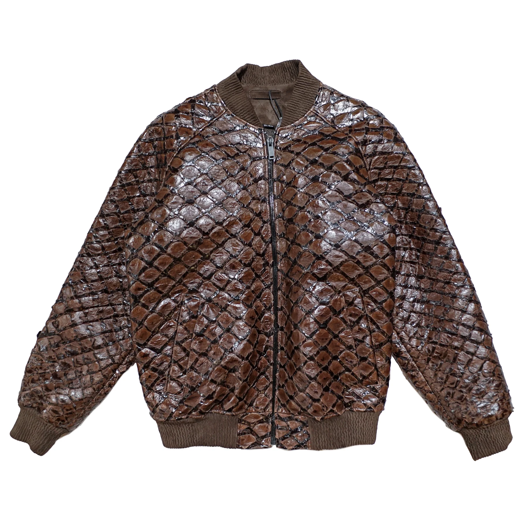 Marco Di Milano Brown Genuine Pirarucu Fish Bomber Jacket - Image 2
