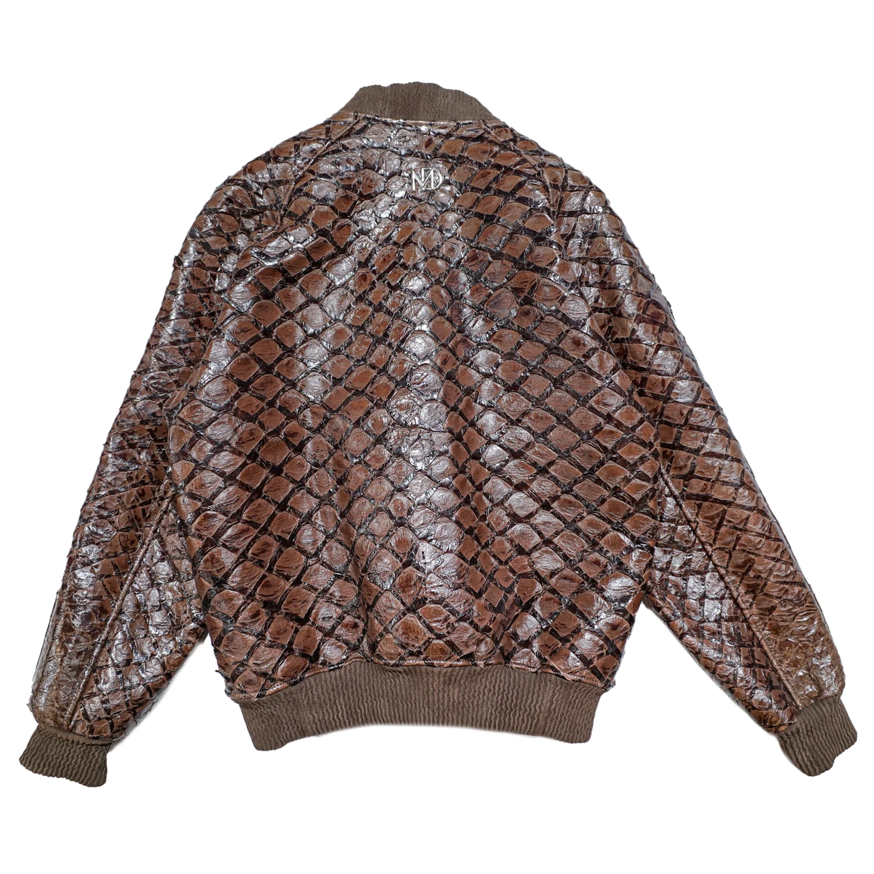 Marco Di Milano Brown Genuine Pirarucu Fish Bomber Jacket - Image 4
