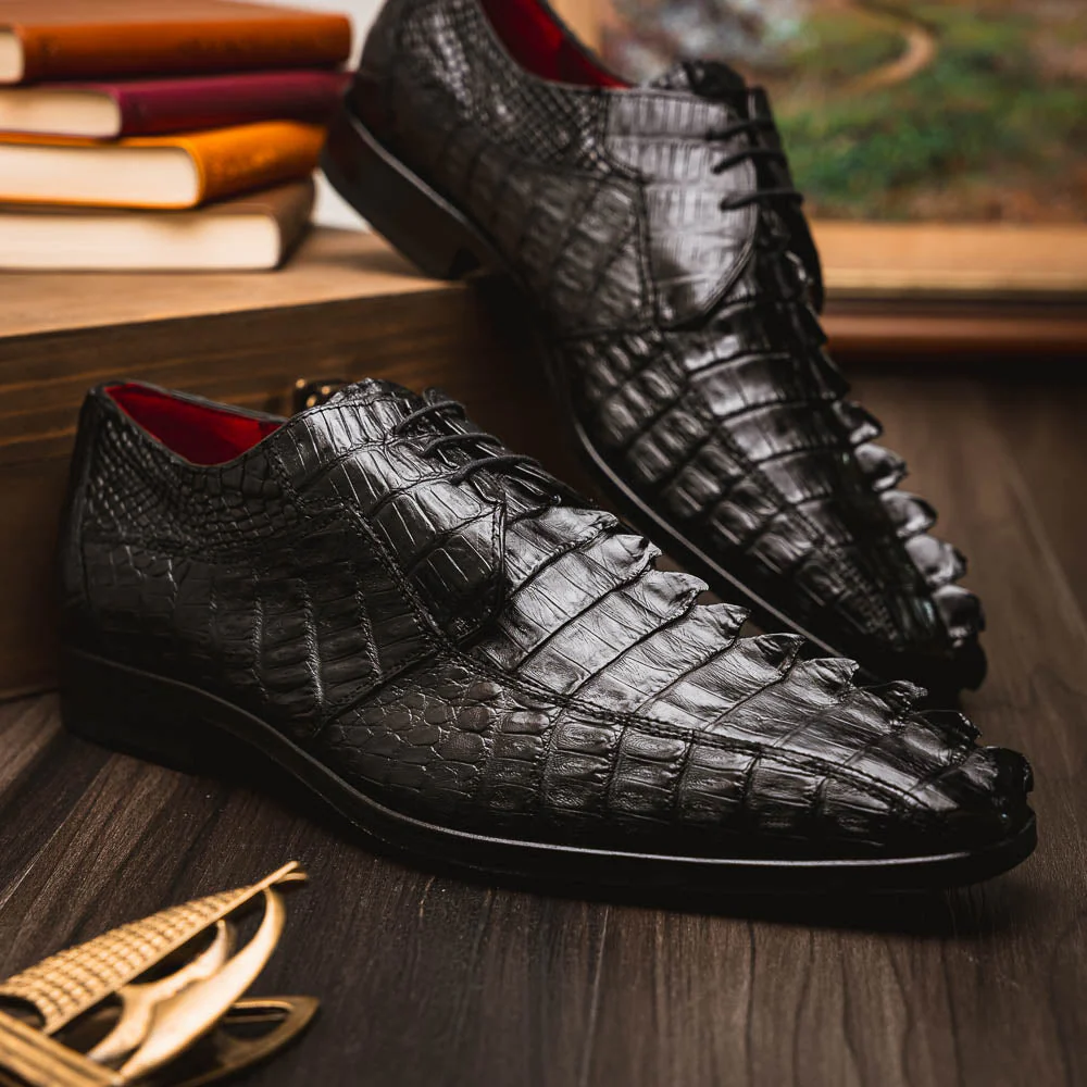 Marco Di Milano Cancun Black Caiman Crocodile Tail Dress Shoes - Image 6