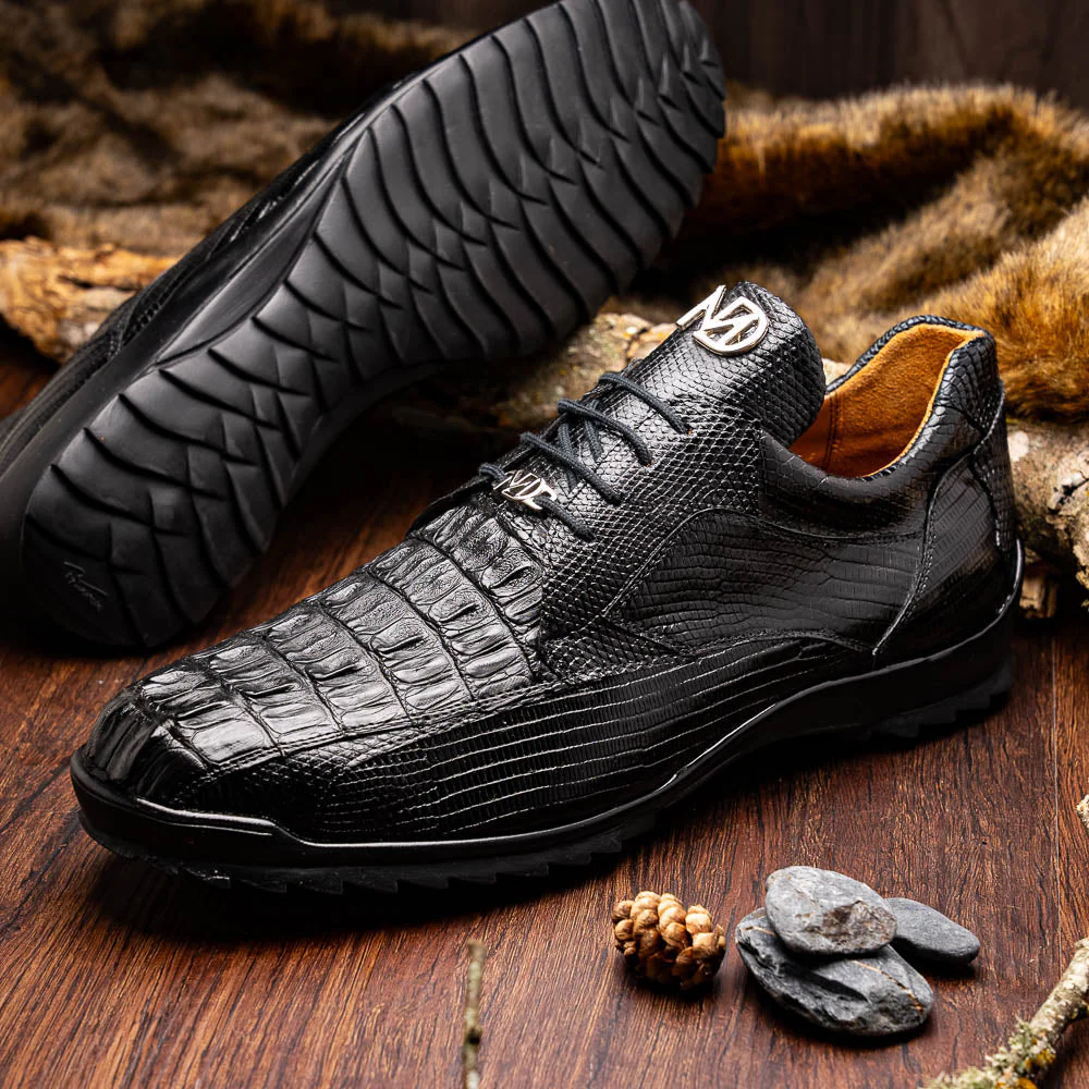 Marco Di Milano Crater Black Crocodile / Lizard Derby Sneakers - Image 8