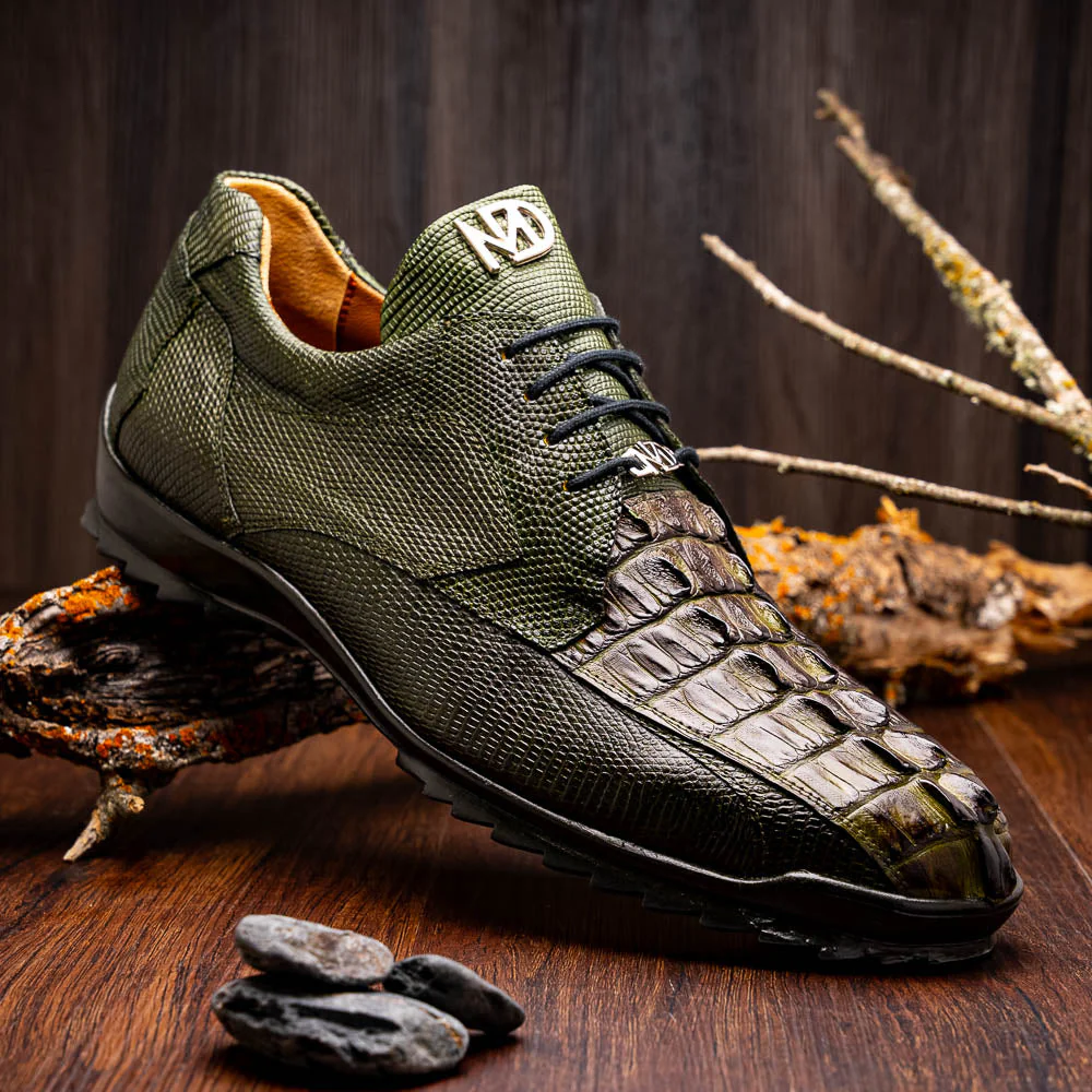Marco Di Milano Crater Rustic Olive Crocodile / Lizard Derby Sneakers - Image 6