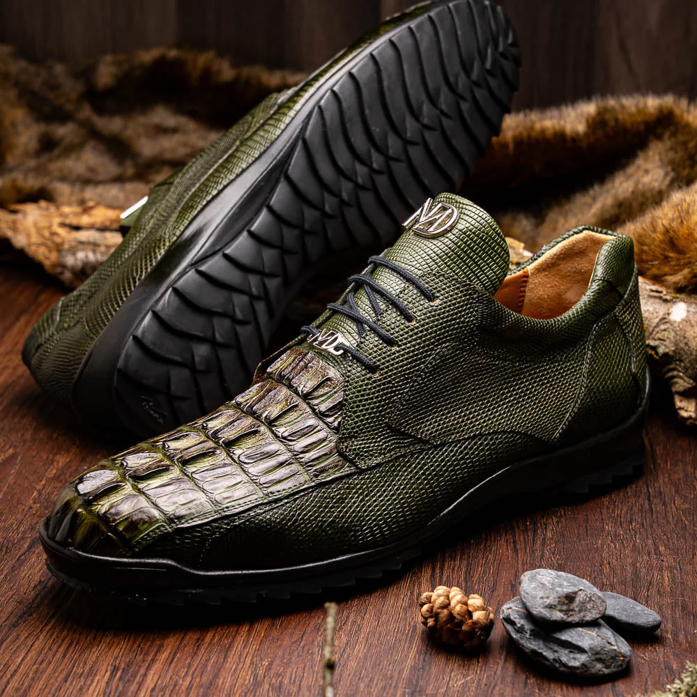 Marco Di Milano Crater Rustic Olive Crocodile / Lizard Derby Sneakers - Image 8
