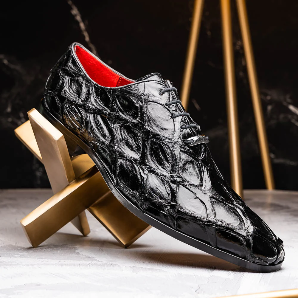 Marco Di Milano Olivieri Black Pirarucu Oxford Dress Shoes - Image 6