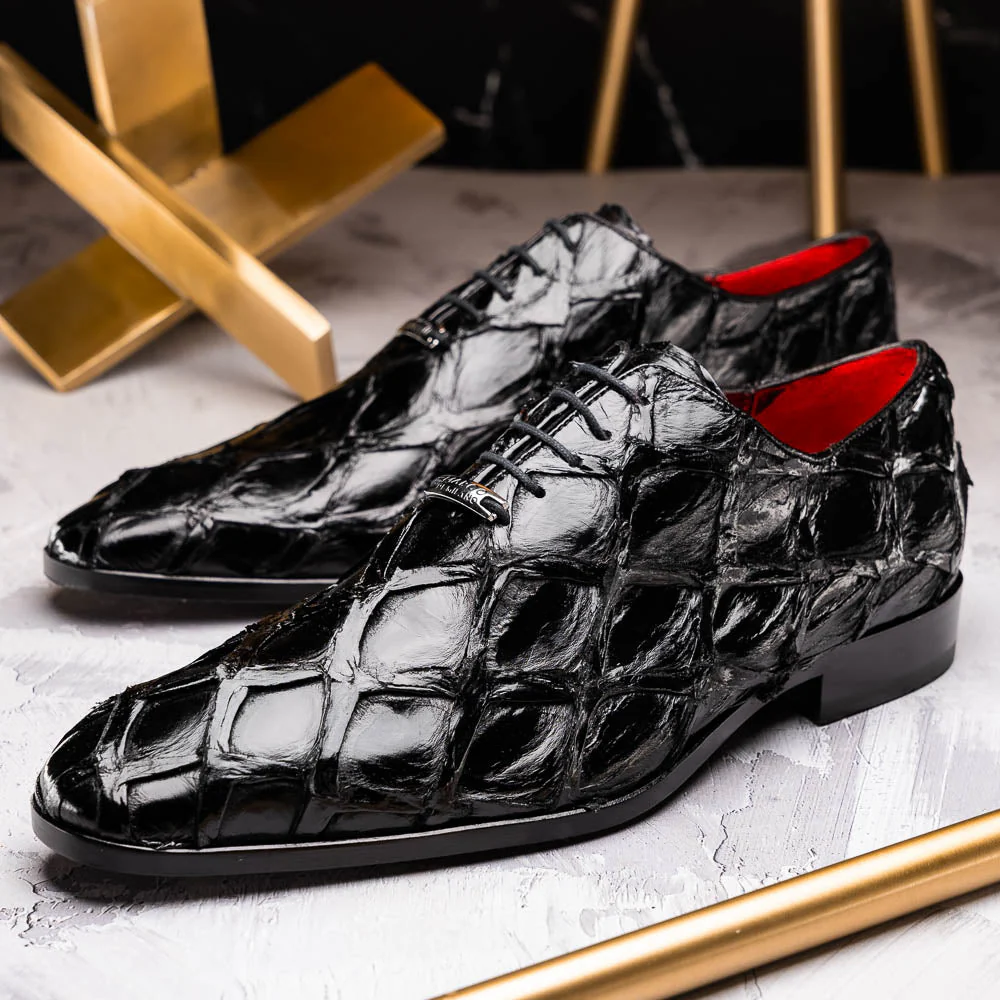Marco Di Milano Olivieri Black Pirarucu Oxford Dress Shoes - Image 8