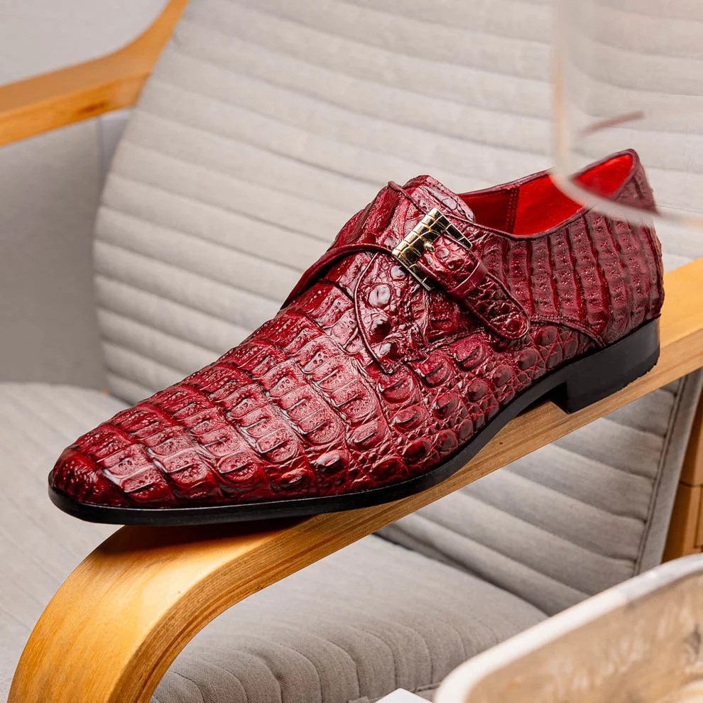 Marco Di Milano Luigi Wine Caiman Crocodile Monk Strap Dress Shoes - Image 10