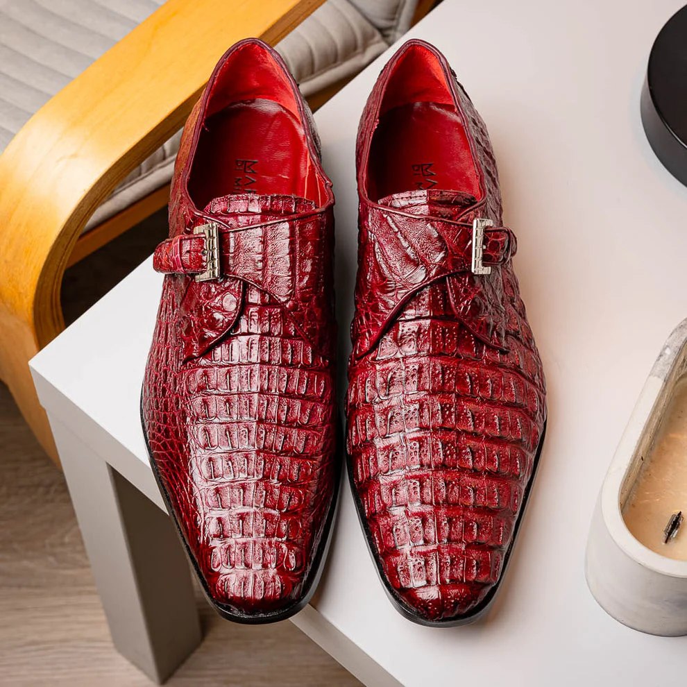 Marco Di Milano Luigi Wine Caiman Crocodile Monk Strap Dress Shoes - Image 11